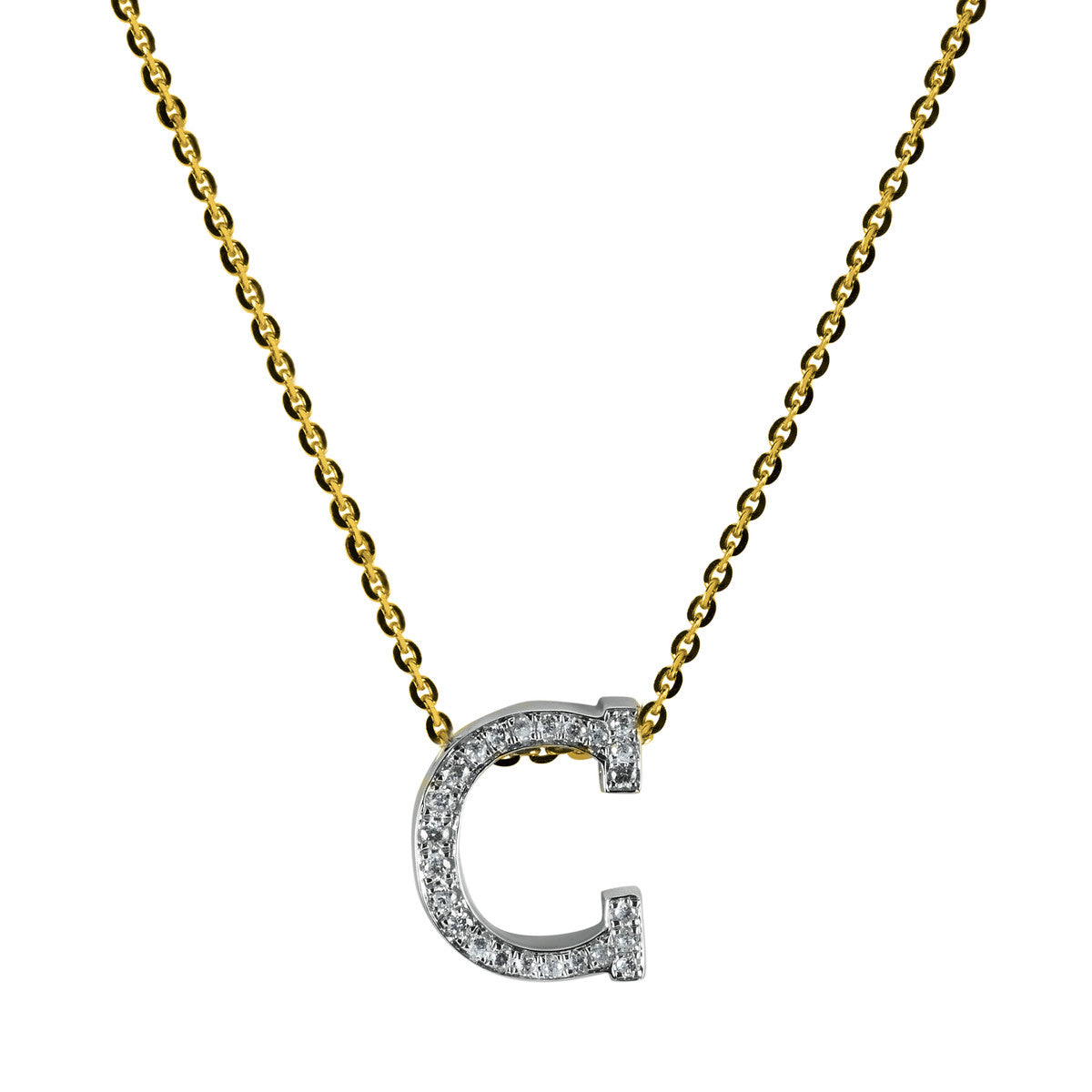 diamond full cut  letter necklace in yellow gold / white gold