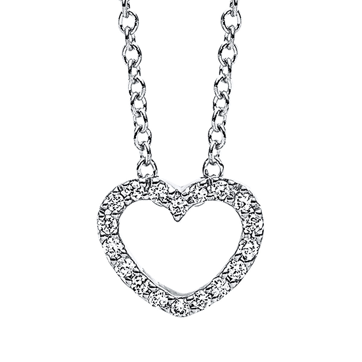 diamond full cut  heart necklace in white gold