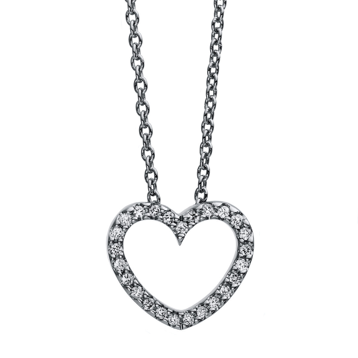 diamond full cut  heart necklace in white gold