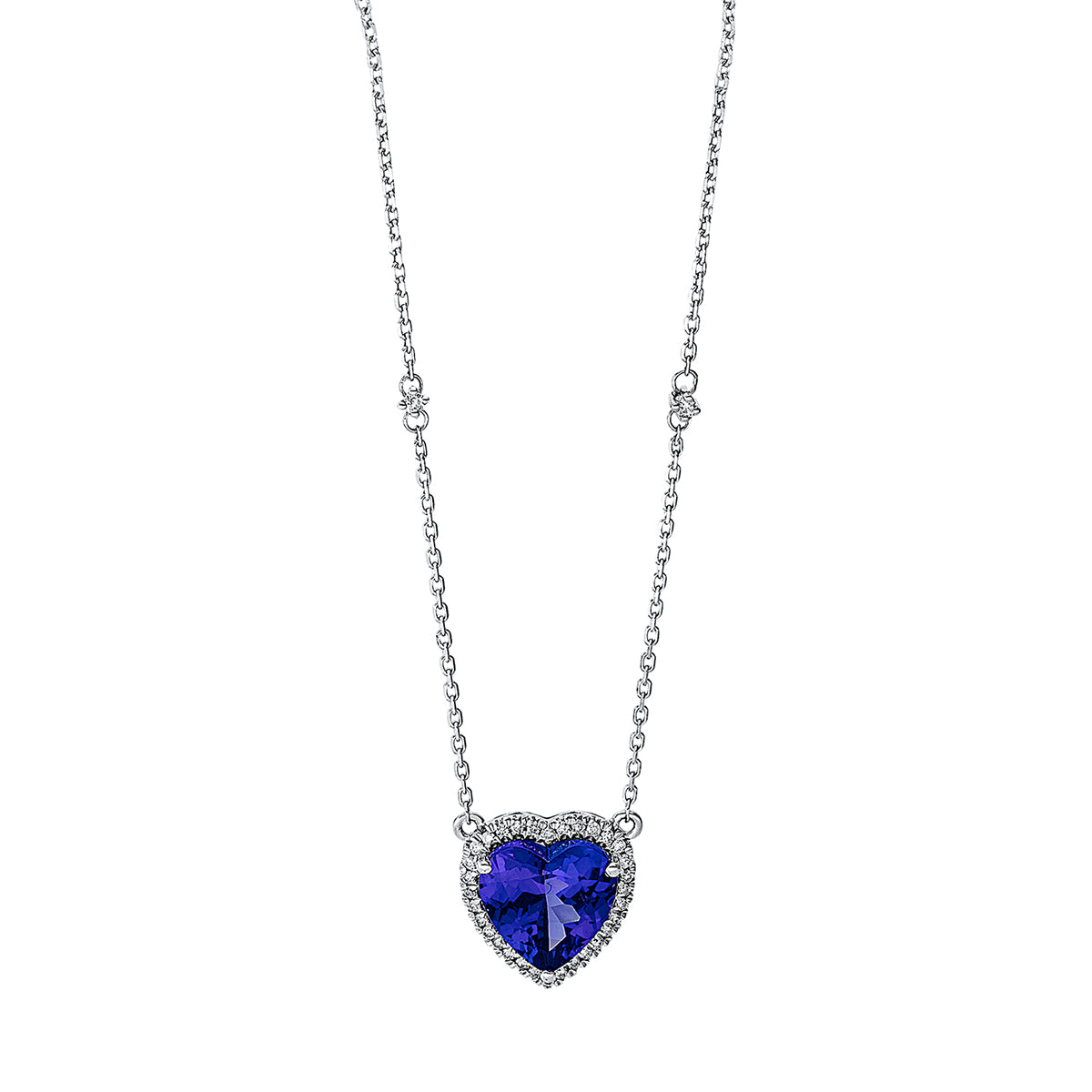 diamond full cut tanzanite colored stone classic necklace in white gold
