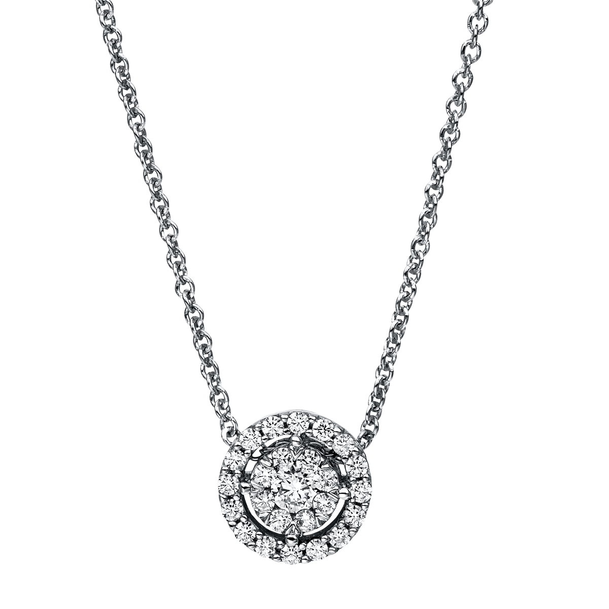 diamond full cut  illusion classic necklace in white gold