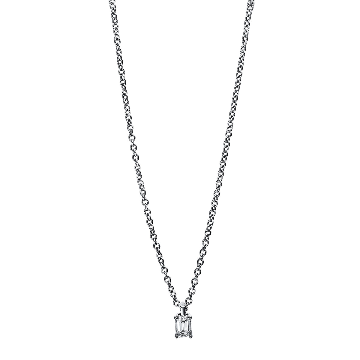 emerald cut  solitaire necklace in white gold
