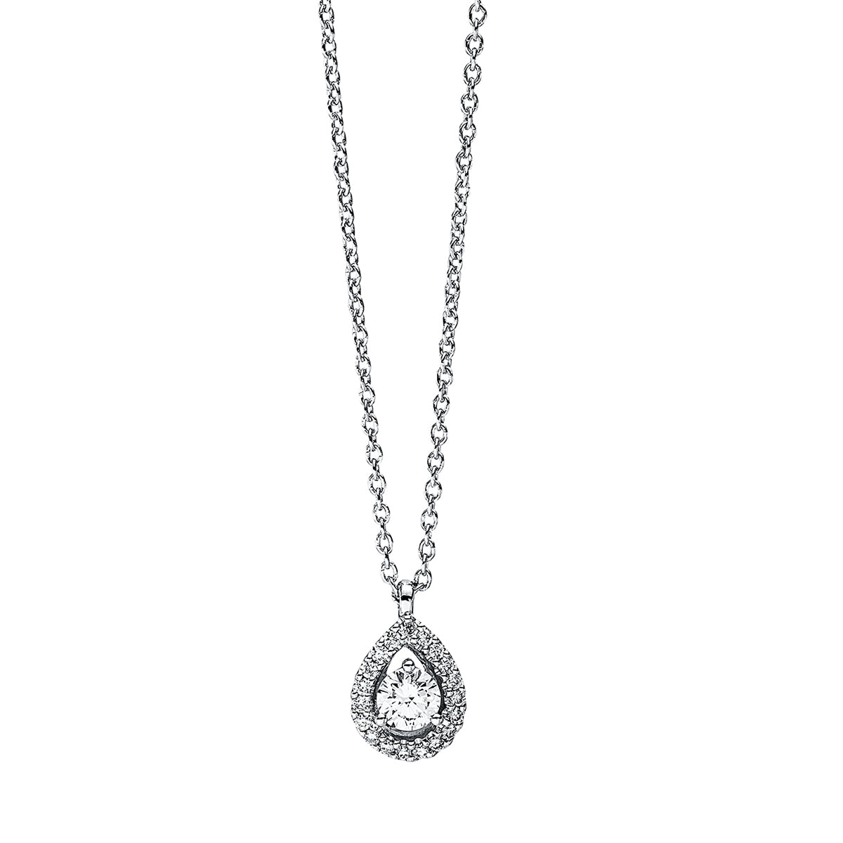 diamond full cut  solitaire with accent stones necklace in white gold
