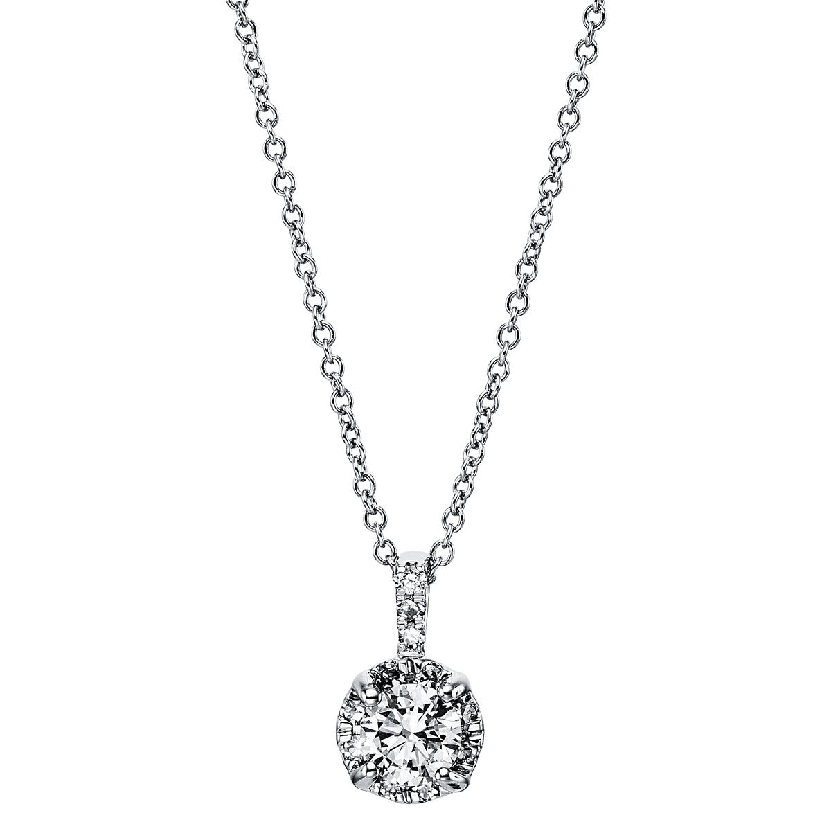 diamond full cut  solitaire with accent stones necklace in white gold