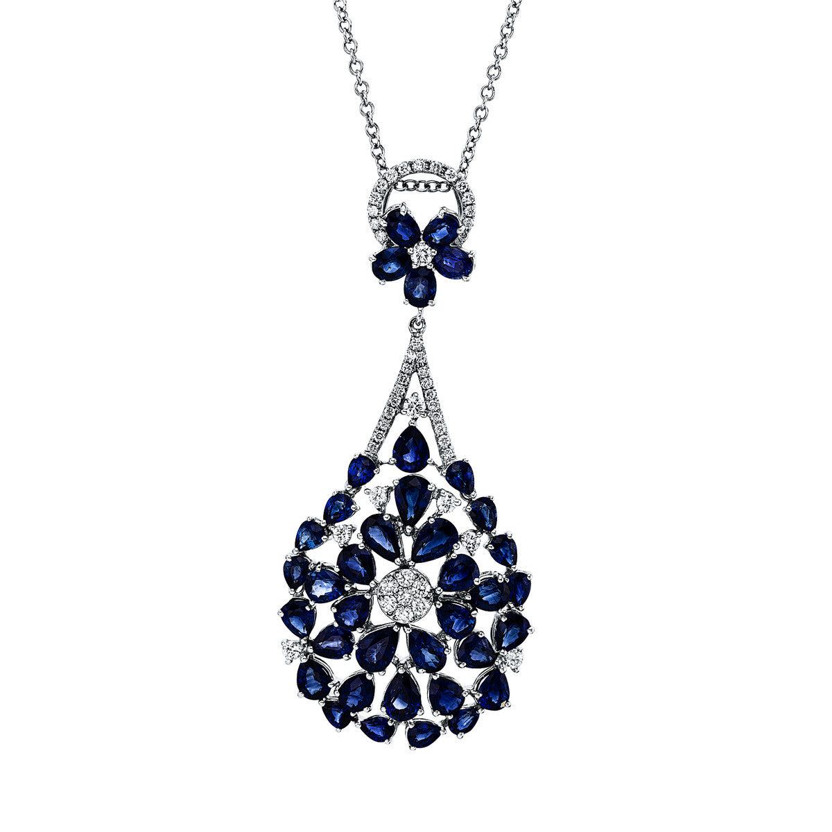 diamond full cut sapphire colored stone classic necklace in white gold