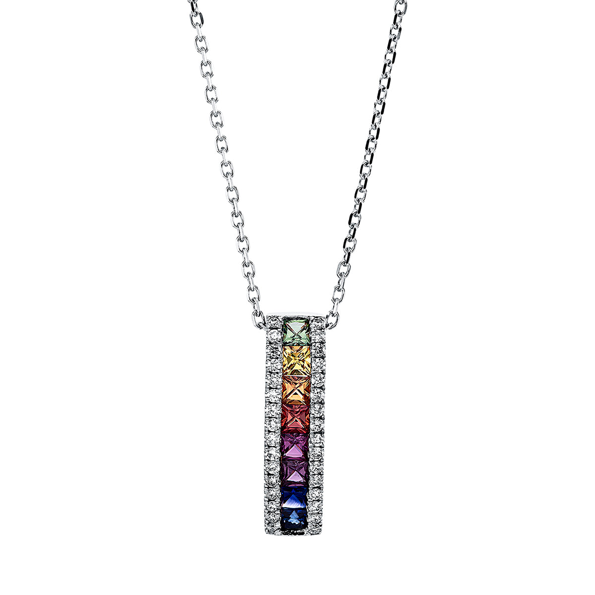 diamond full cut sapphire rainbow & multicolor necklace in white gold