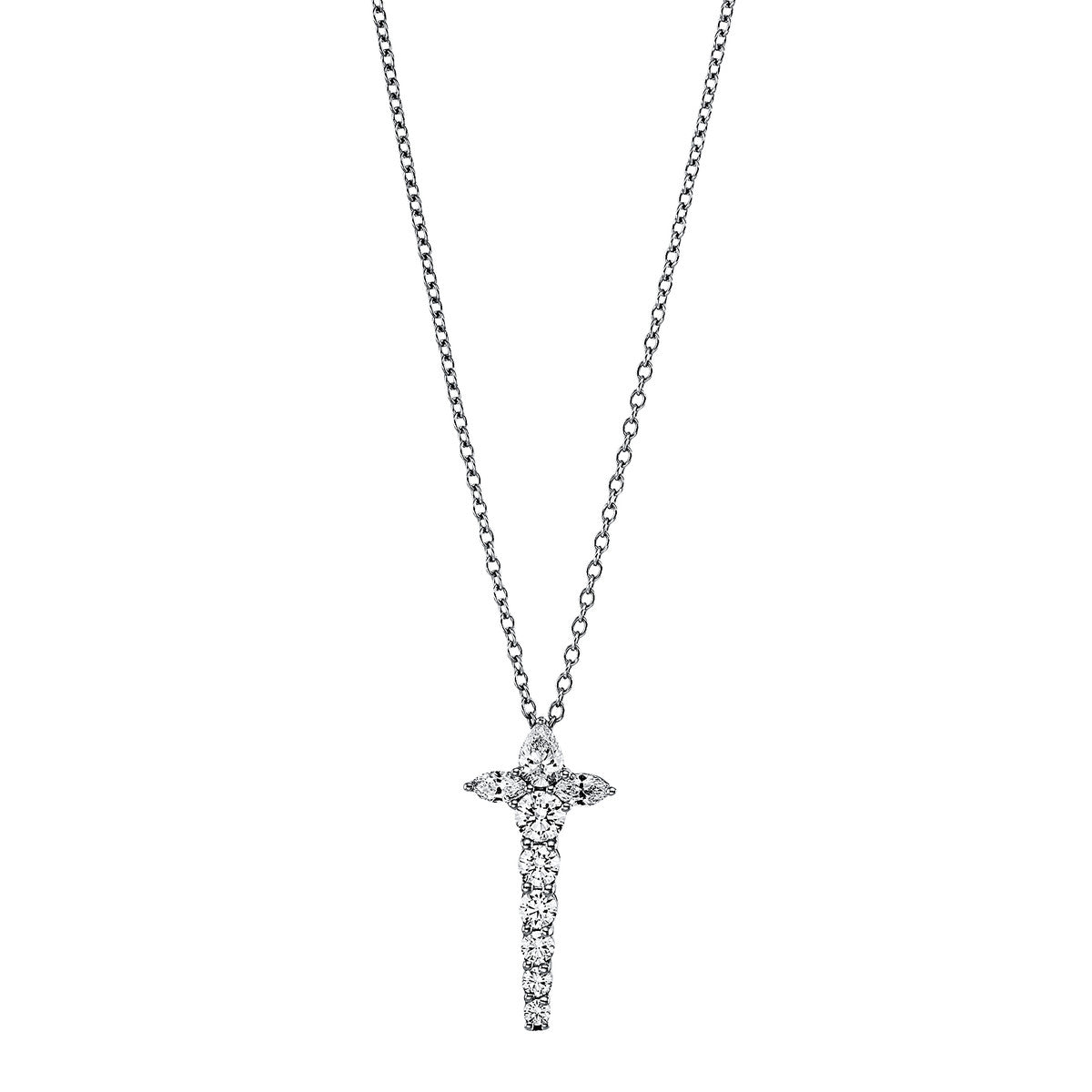 fantasy-cut  cross necklace in white gold