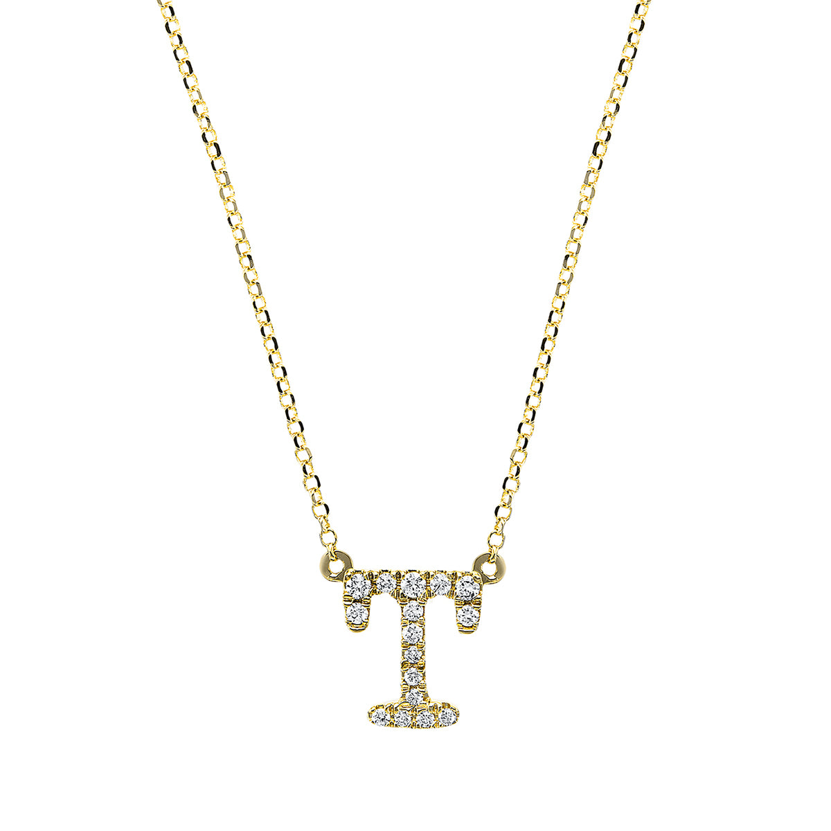 diamond full cut  letter necklace in yellow gold