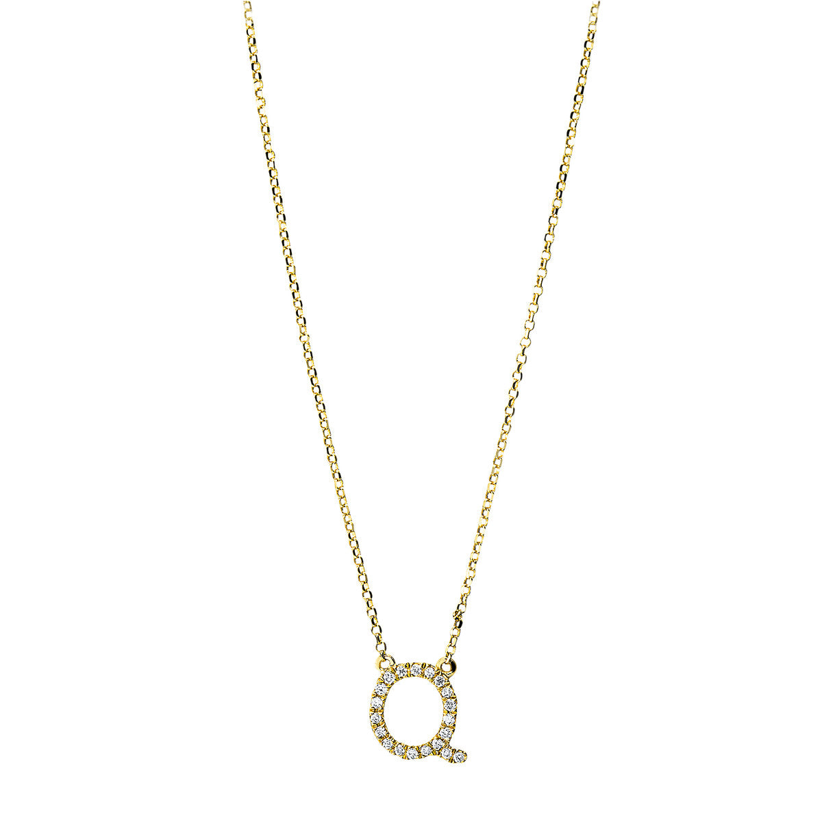 diamond full cut  letter necklace in yellow gold