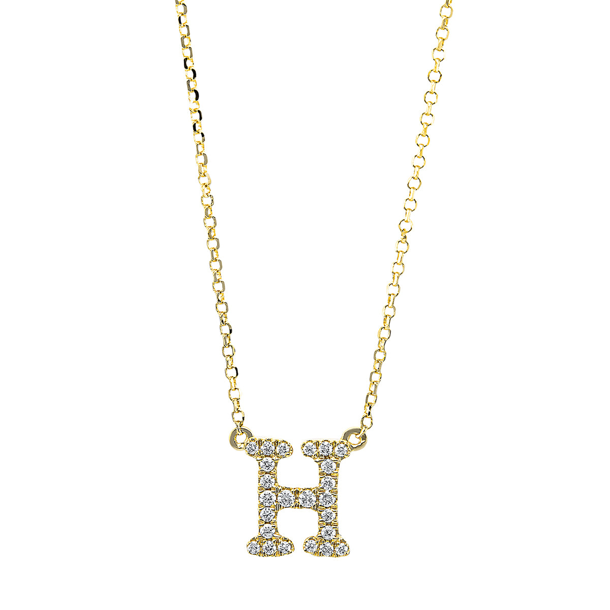 diamond full cut  letter necklace in yellow gold