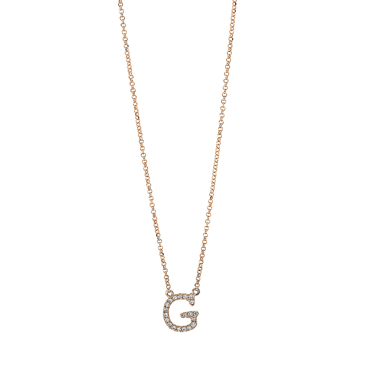 diamond full cut  letter necklace in red gold