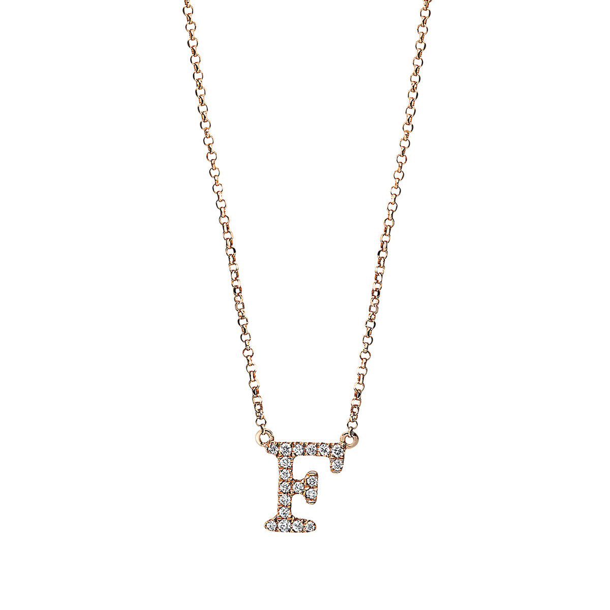 diamond full cut  letter necklace in red gold