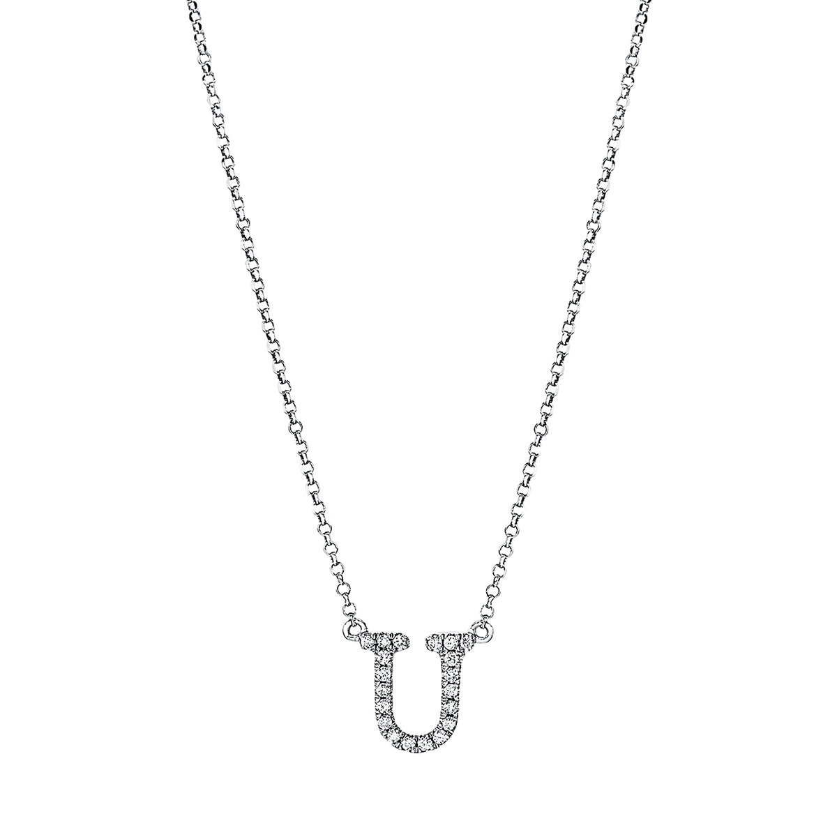 diamond full cut  letter necklace in white gold