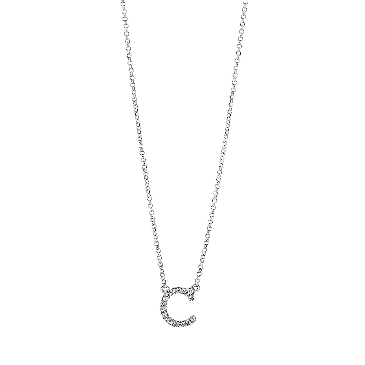 diamond full cut  letter necklace in white gold