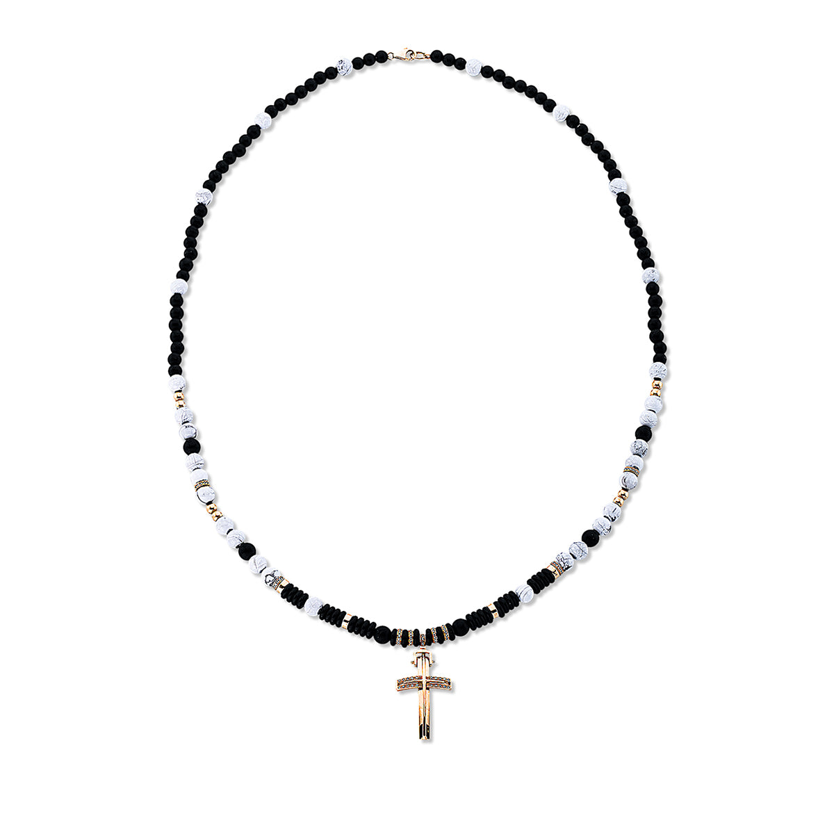 diamond full cut onyx cross necklace in red gold