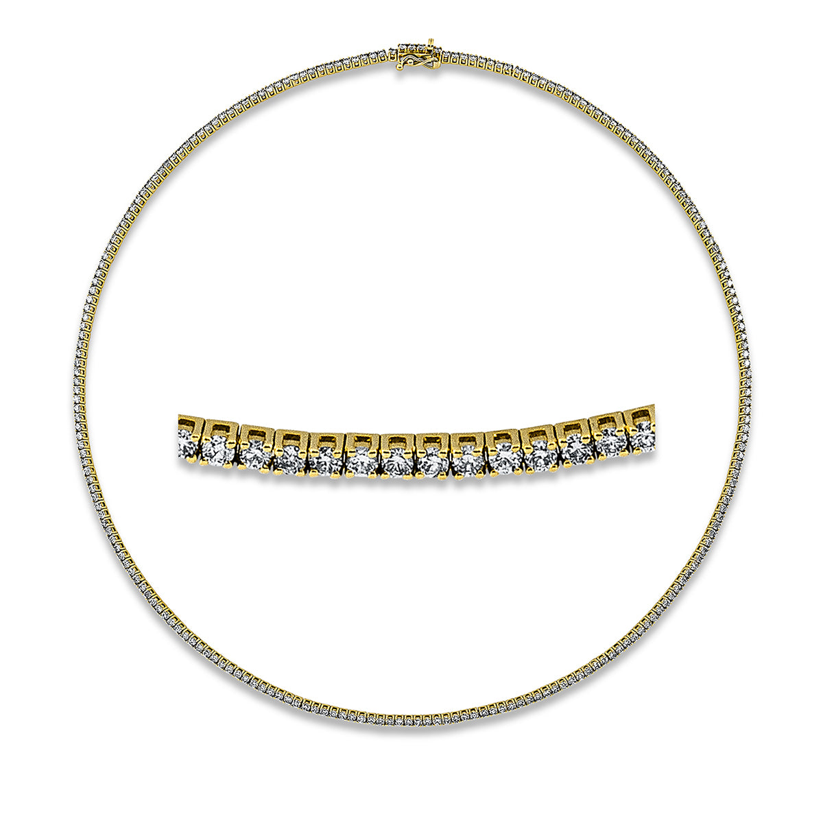 diamond full cut  tennis necklace necklace in yellow gold