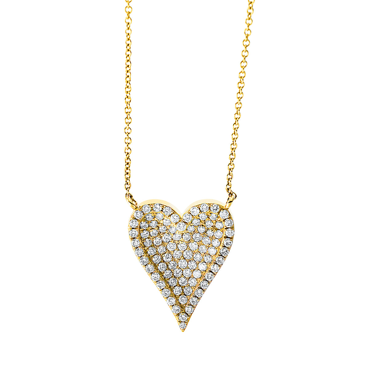 diamond full cut  heart necklace in yellow gold