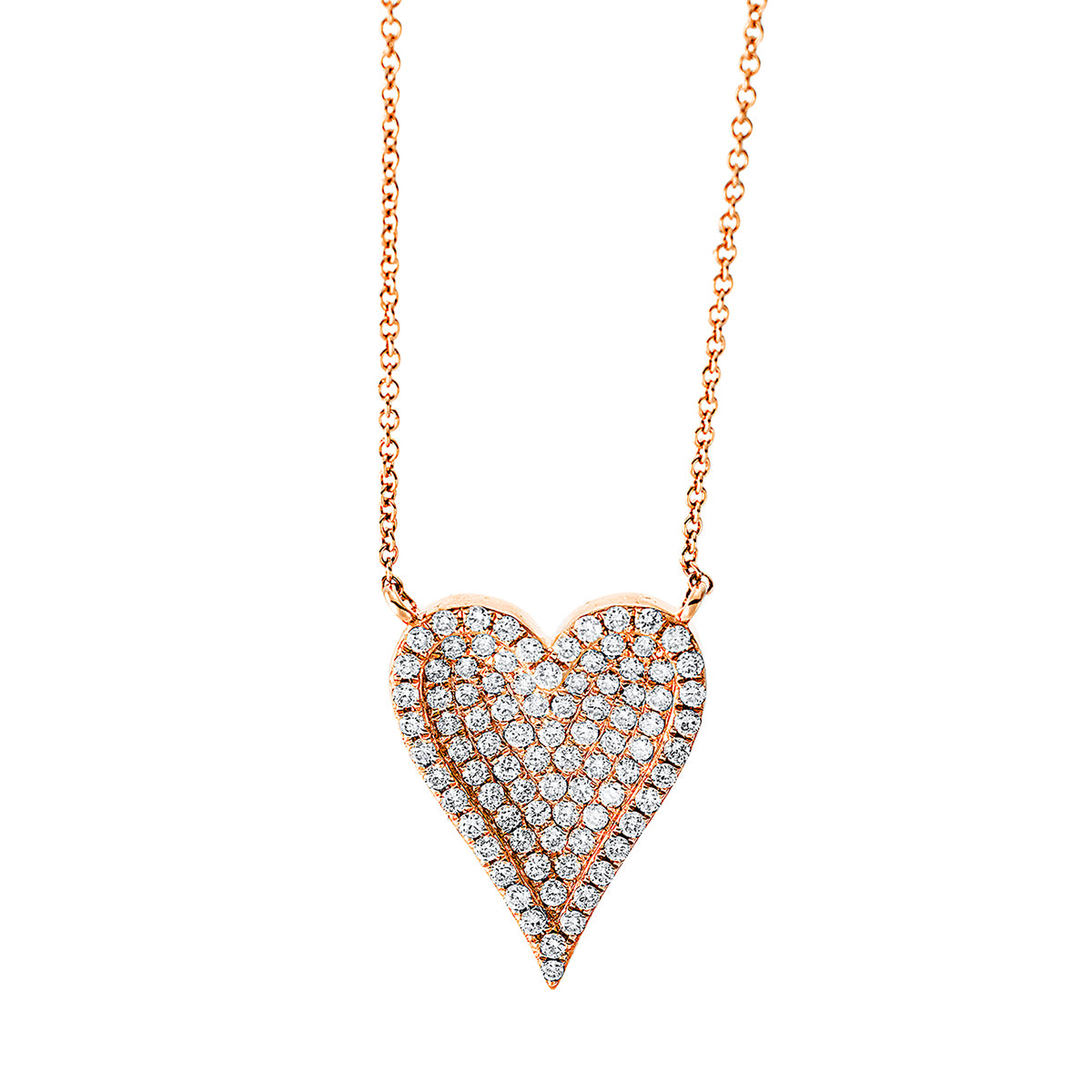 diamond full cut  heart necklace in red gold