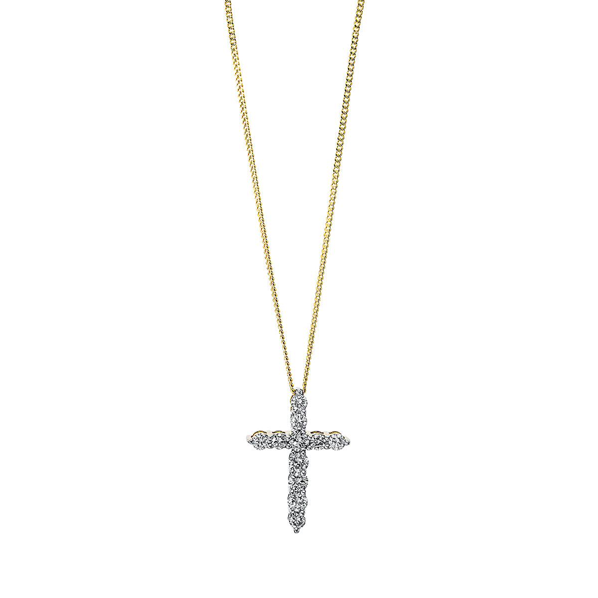diamond full cut  cross necklace in yellow gold
