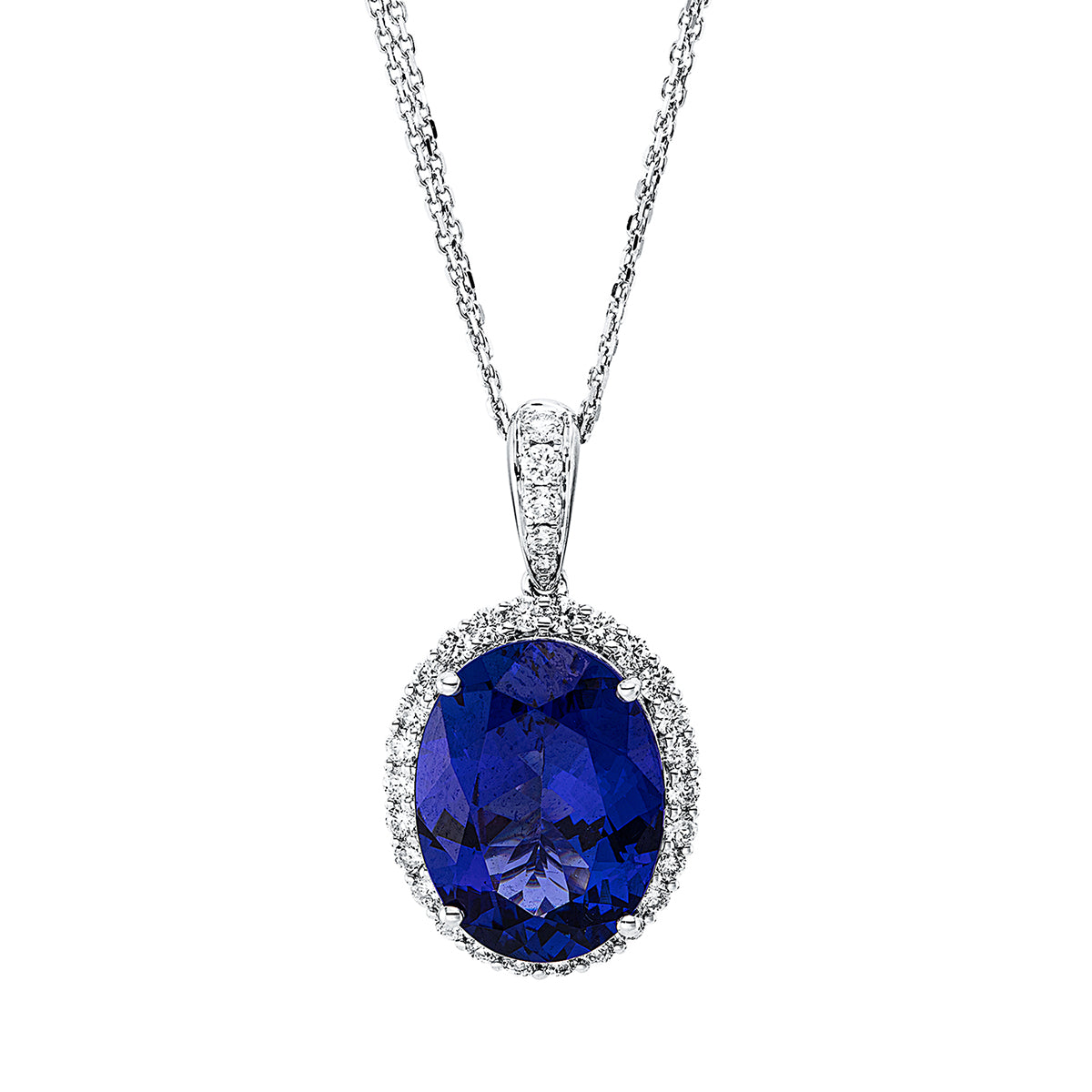 diamond full cut tanzanite colored stone classic necklace in white gold