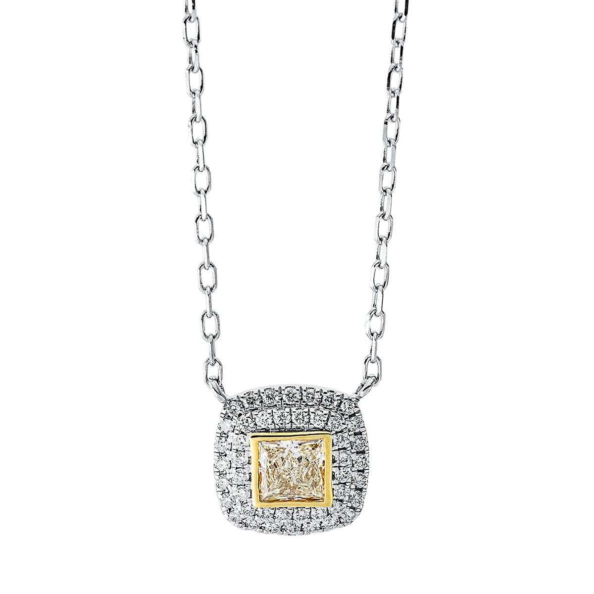 diamond full cut  fancy colored diamond necklace in yellow gold / white gold
