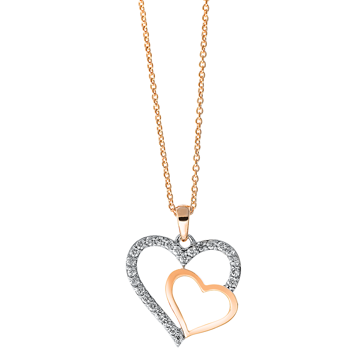diamond full cut  heart necklace in red gold