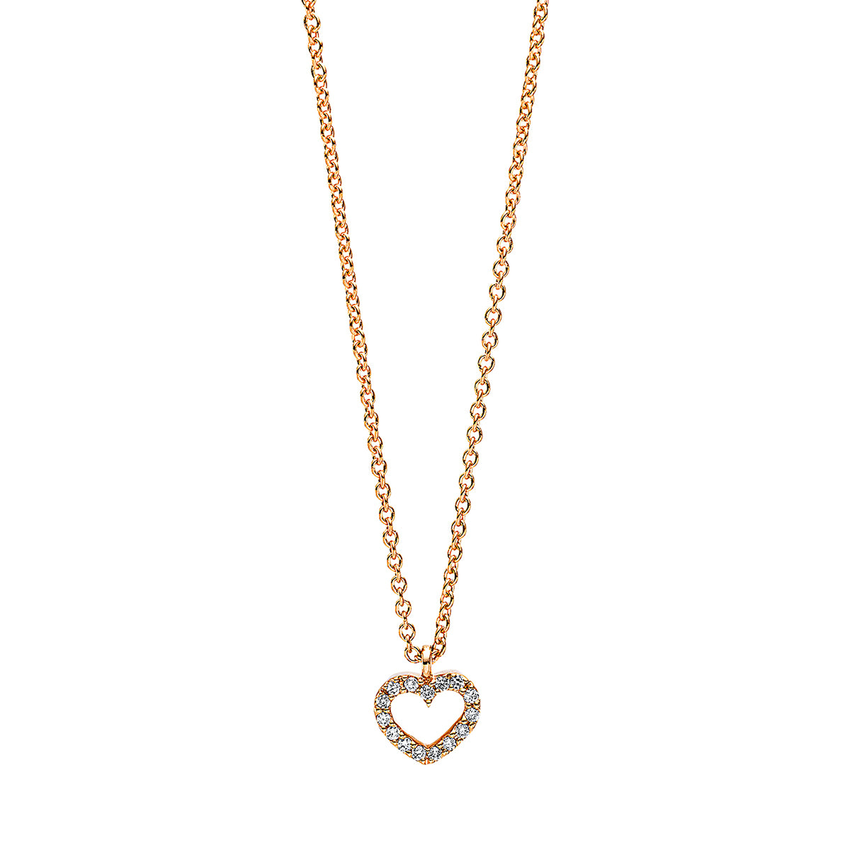 diamond full cut  heart necklace in red gold