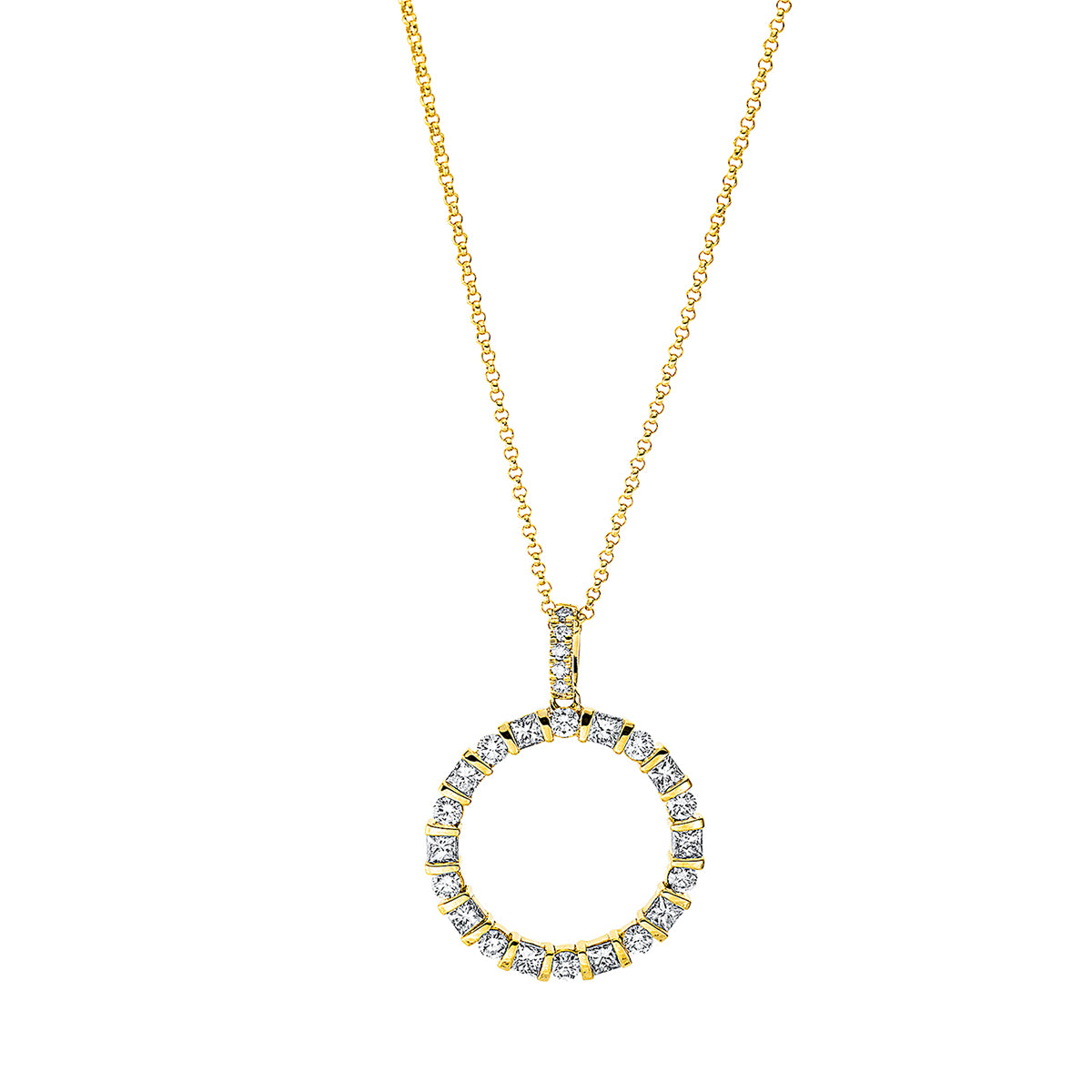 diamond full cut  modern woman necklace in yellow gold