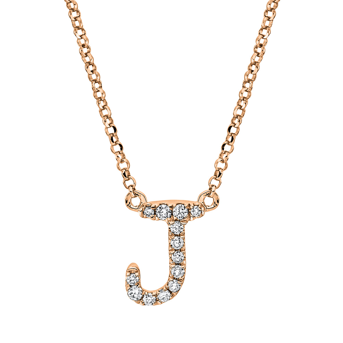 diamond full cut  letter necklace in red gold