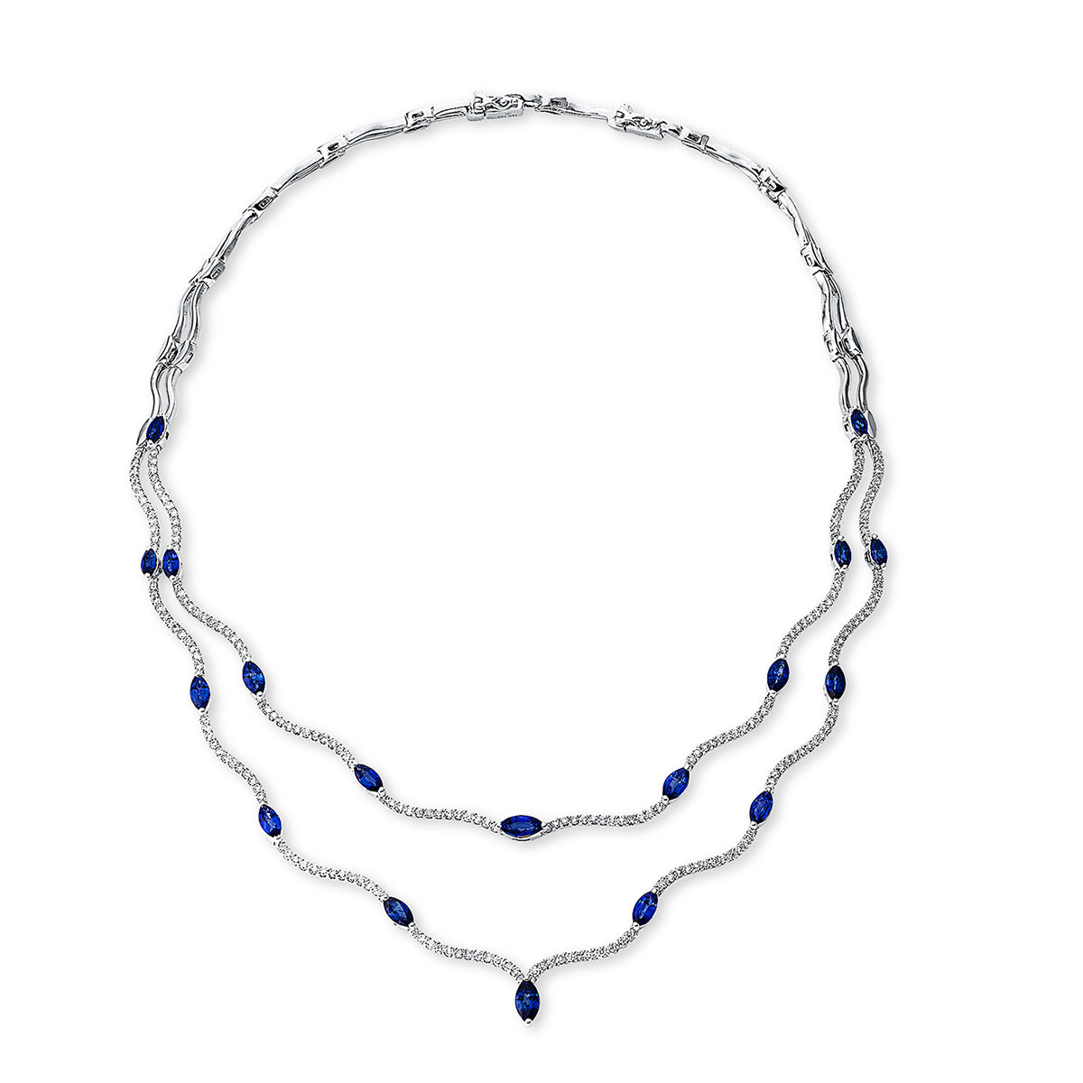 diamond full cut sapphire colored stone classic necklace in white gold