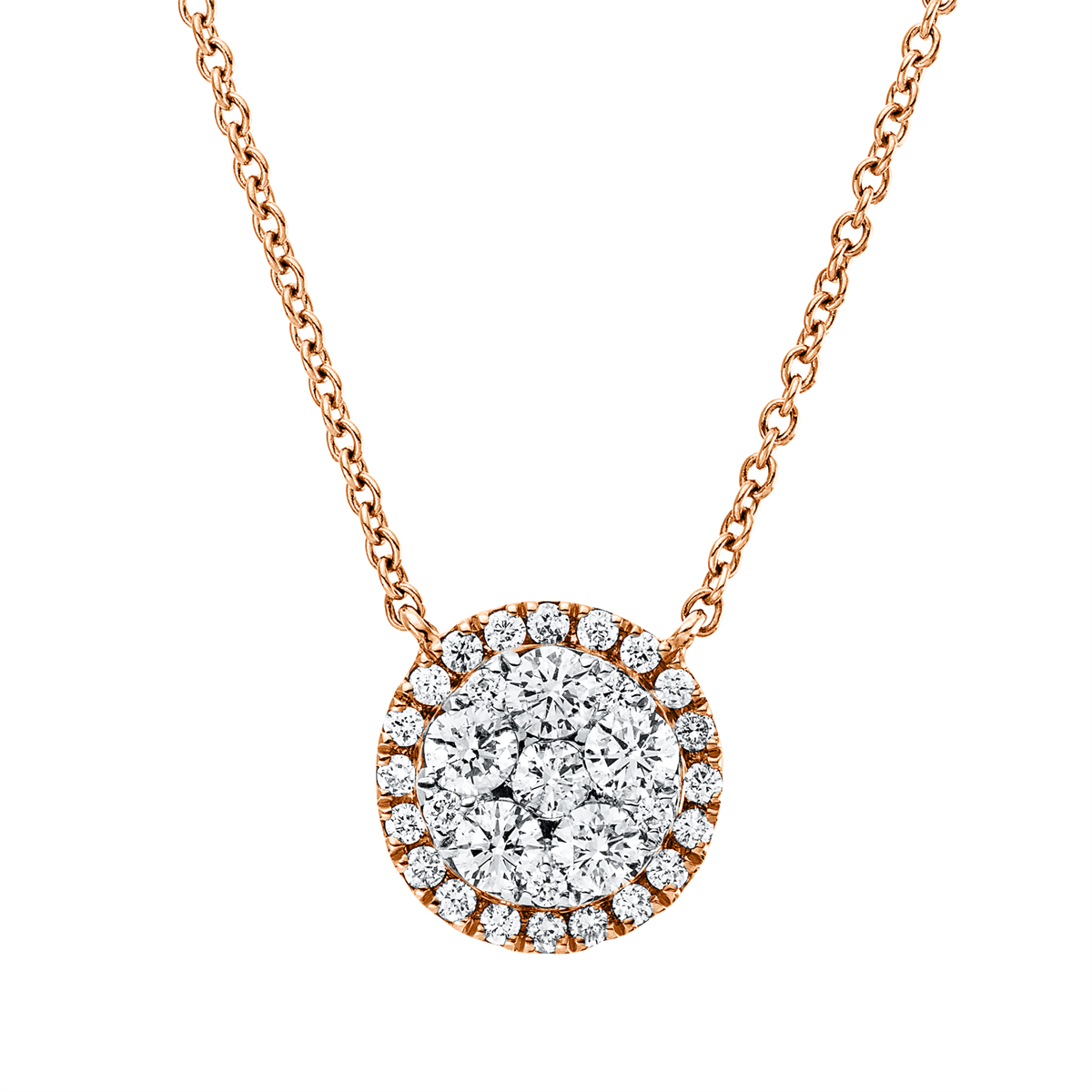 diamond full cut  illusion classic necklace in red gold