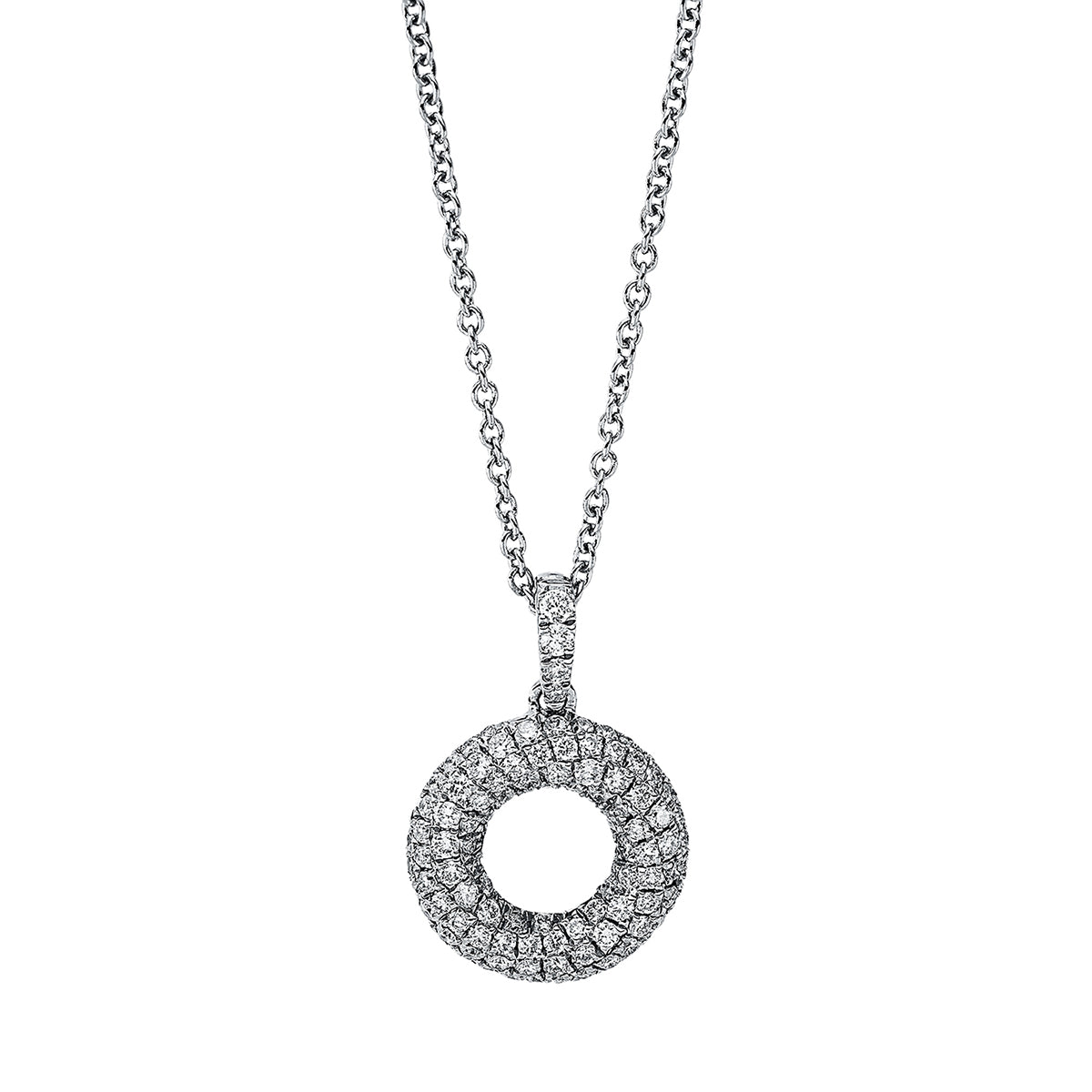 diamond full cut  pavé necklace in white gold