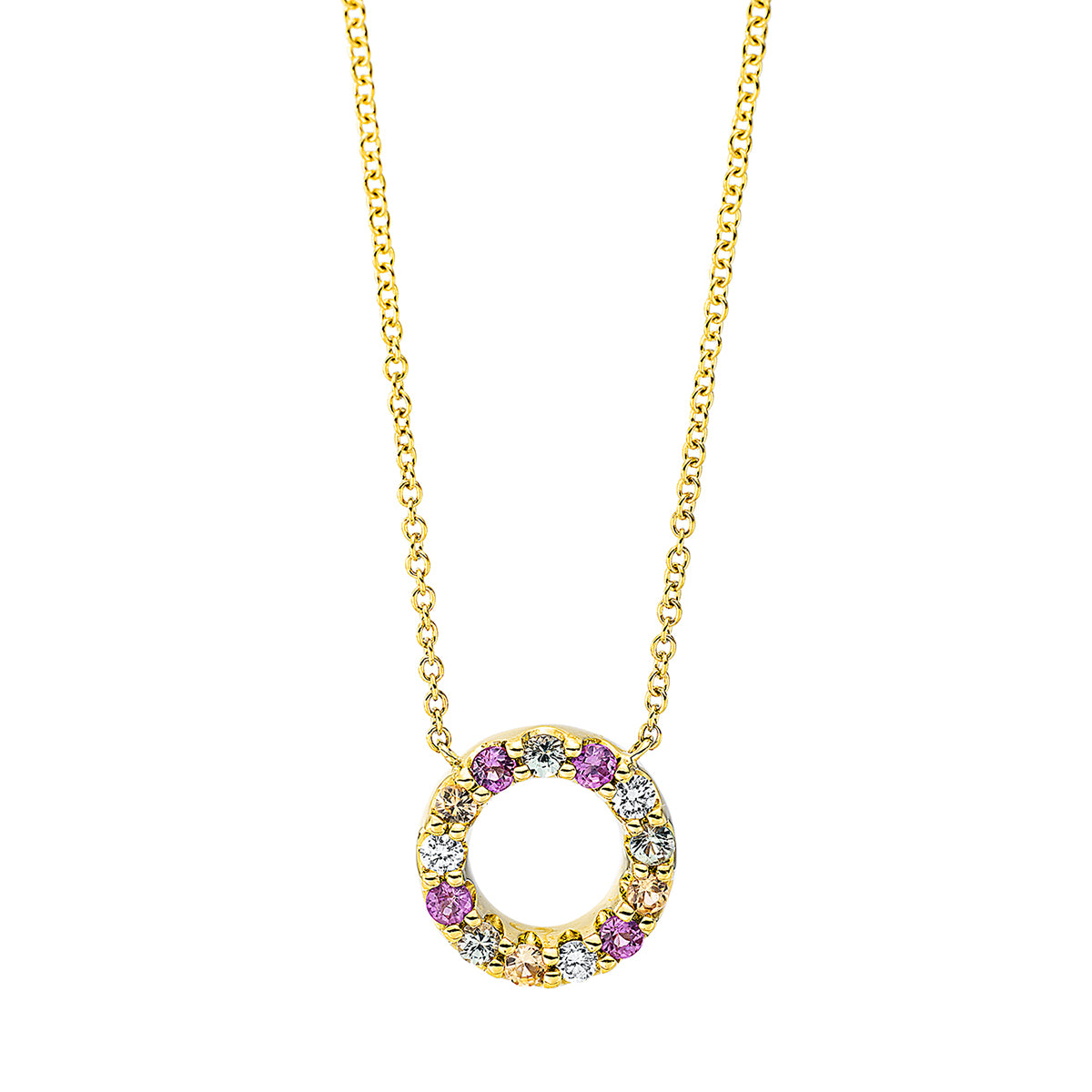 diamond full cut sapphire rainbow & multicolor necklace in yellow gold