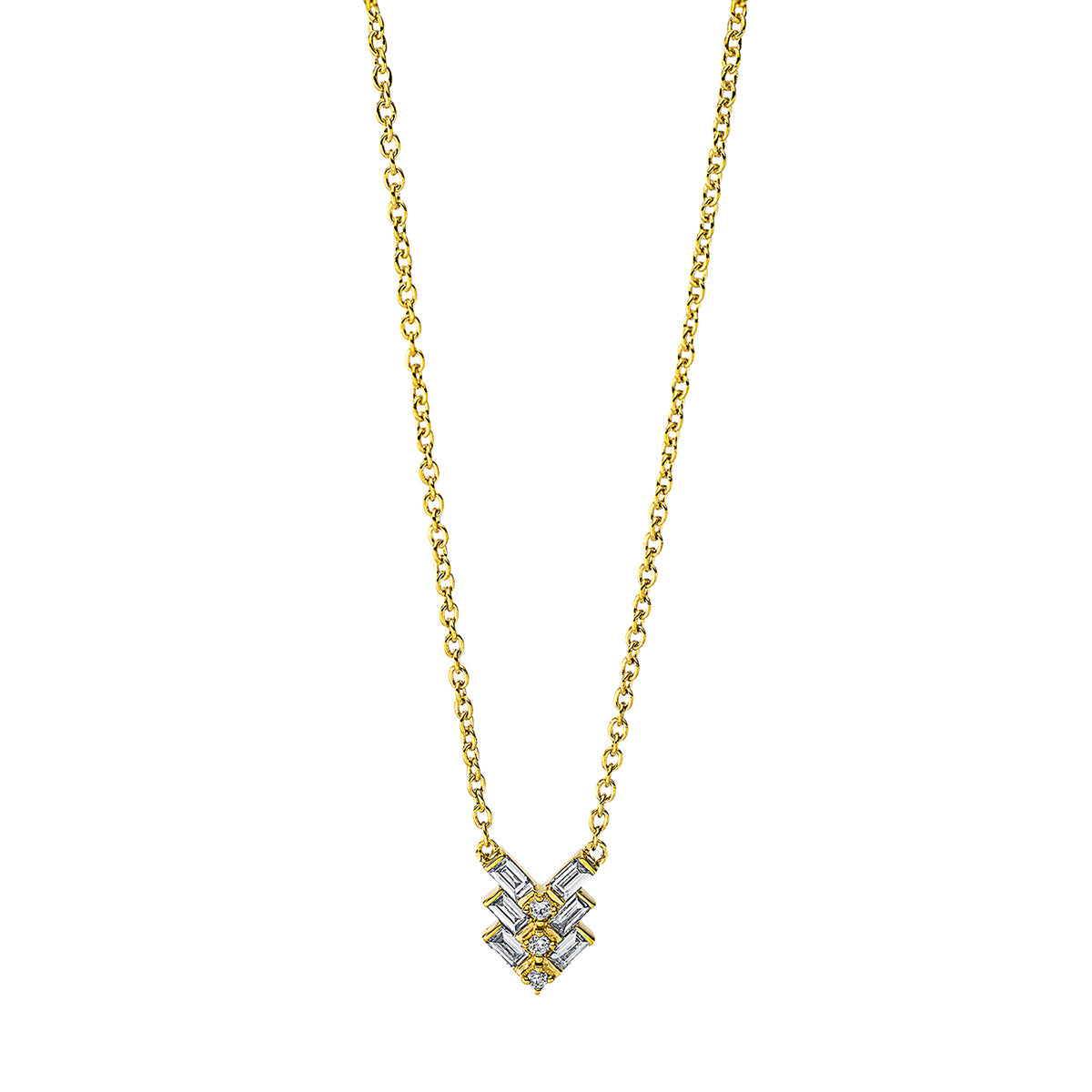 diamond full cut  baguette necklace in yellow gold