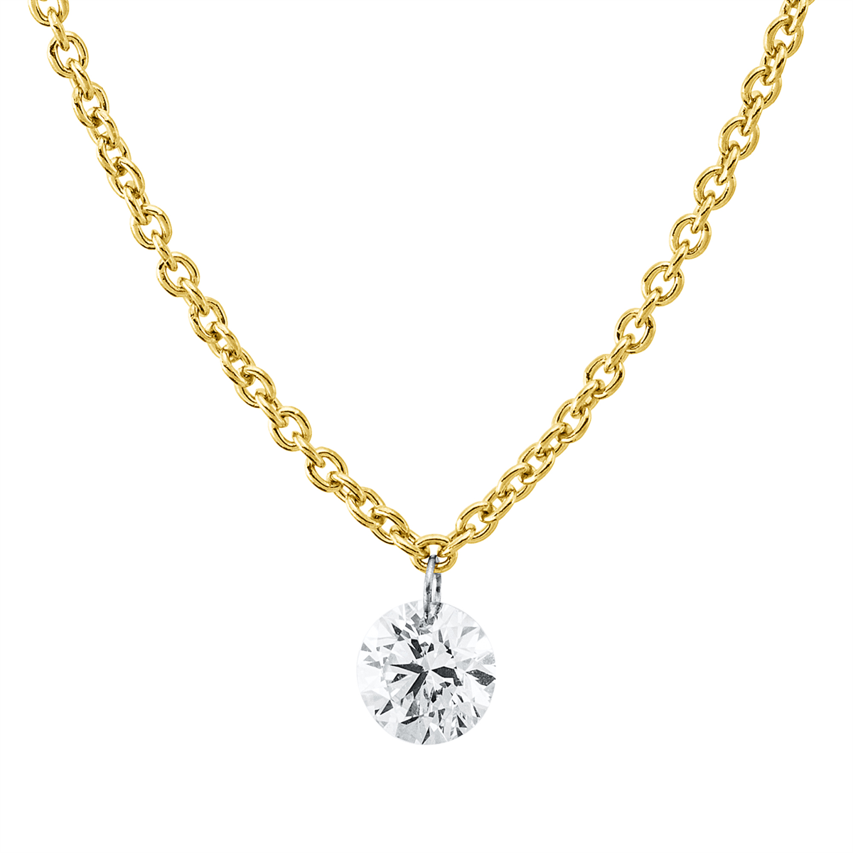 diamond full cut  dancing diamond necklace in yellow gold / white gold