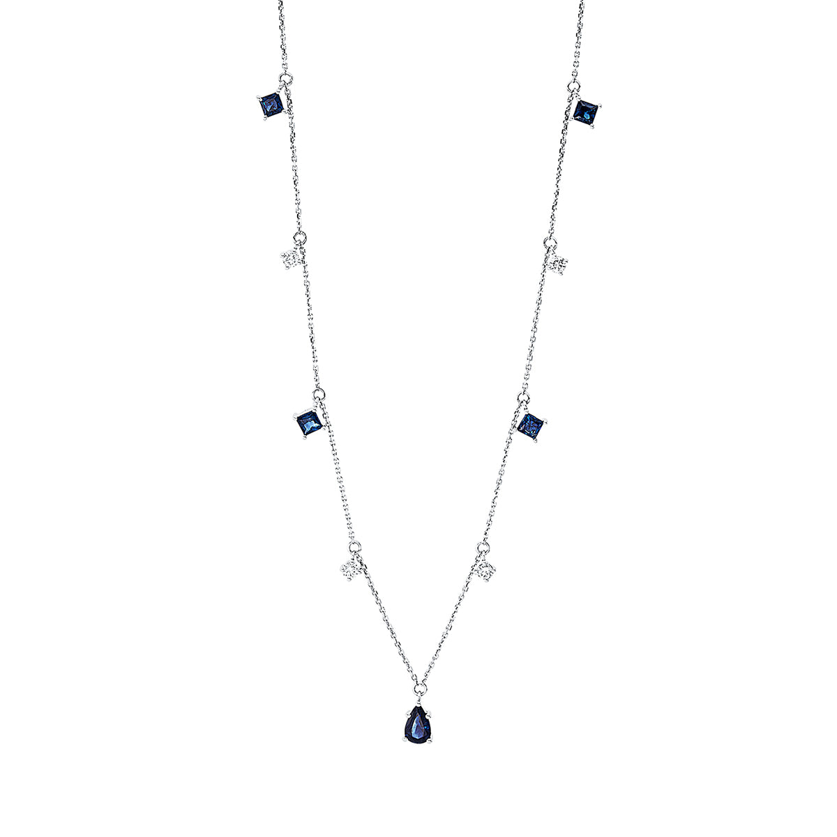diamond full cut sapphire colored stone classic necklace in white gold