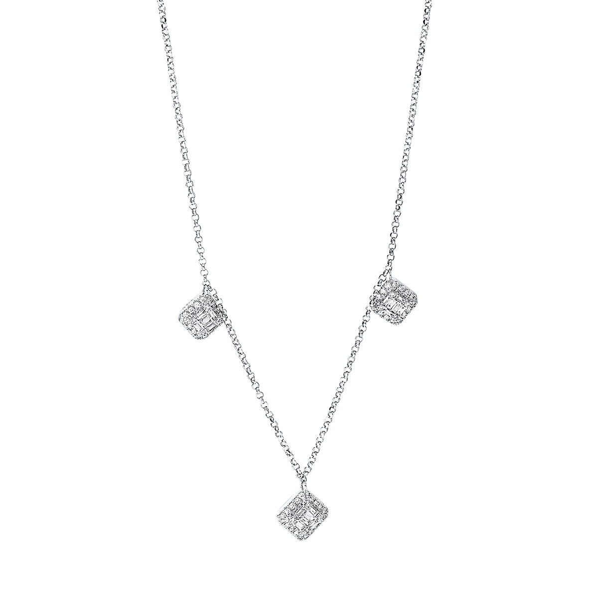 diamond full cut  multi-stone necklace in white gold