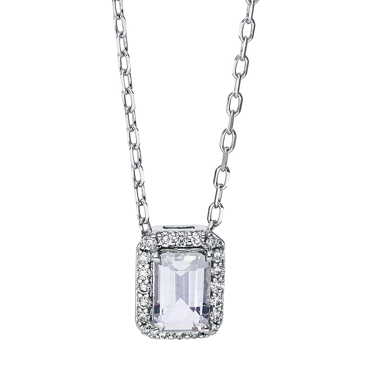 diamond full cut amethyst colored stone fashion necklace in white gold