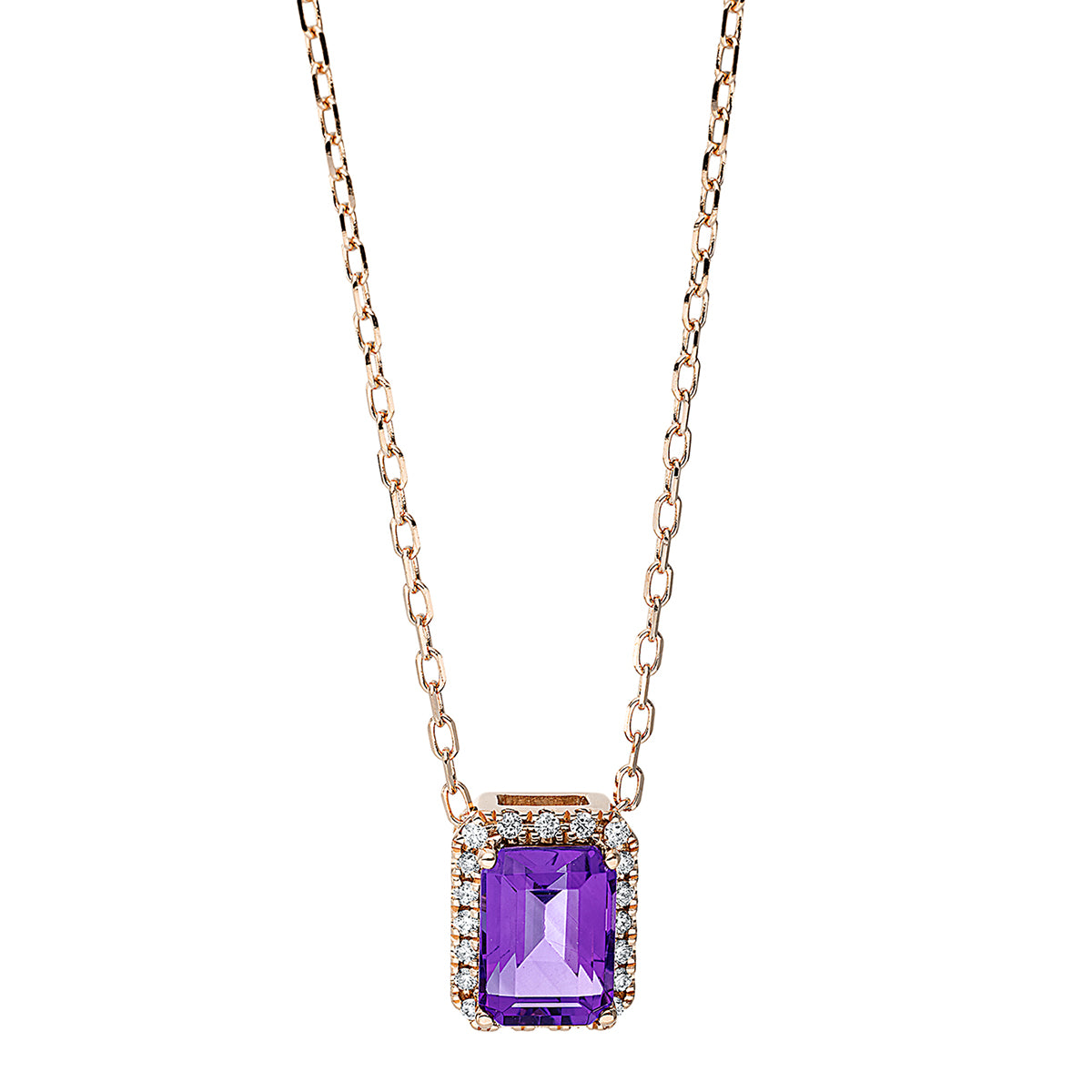 diamond full cut amethyst colored stone fashion necklace in red gold
