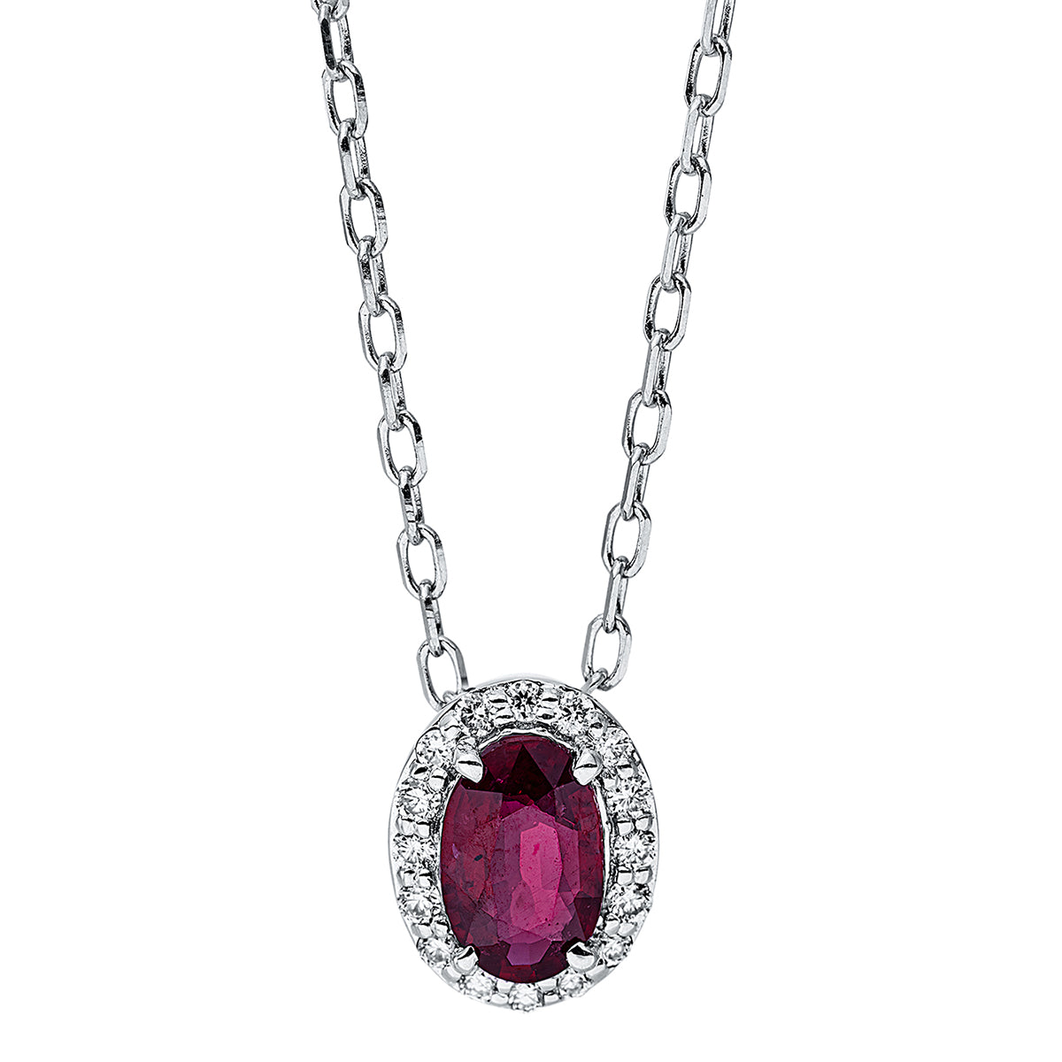 diamond full cut ruby colored stone classic necklace in white gold
