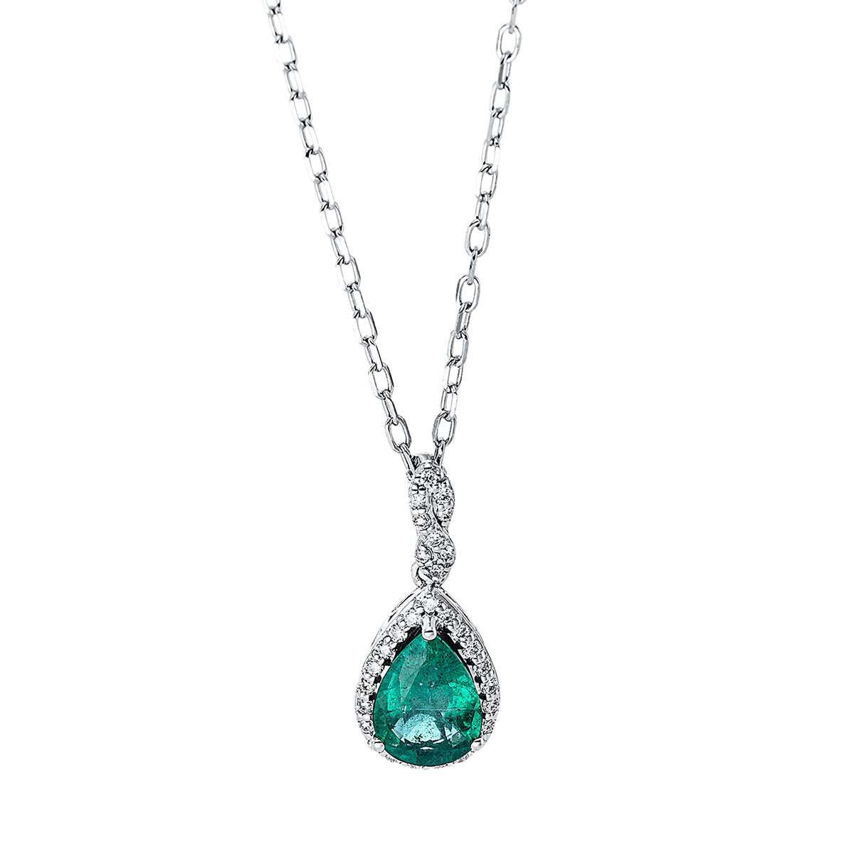 diamond full cut emerald colored stone classic necklace in white gold