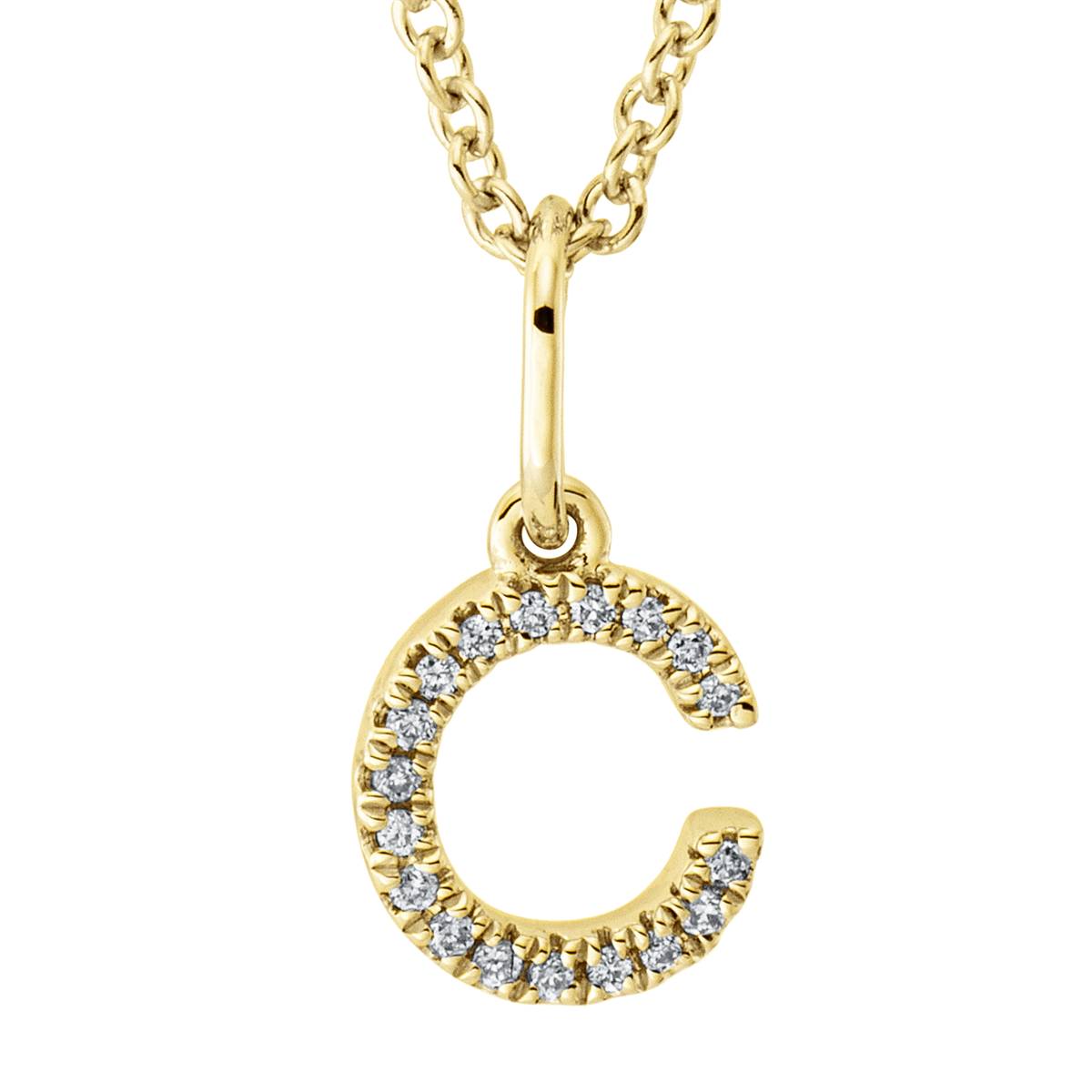 diamond full cut  letter necklace in yellow gold
