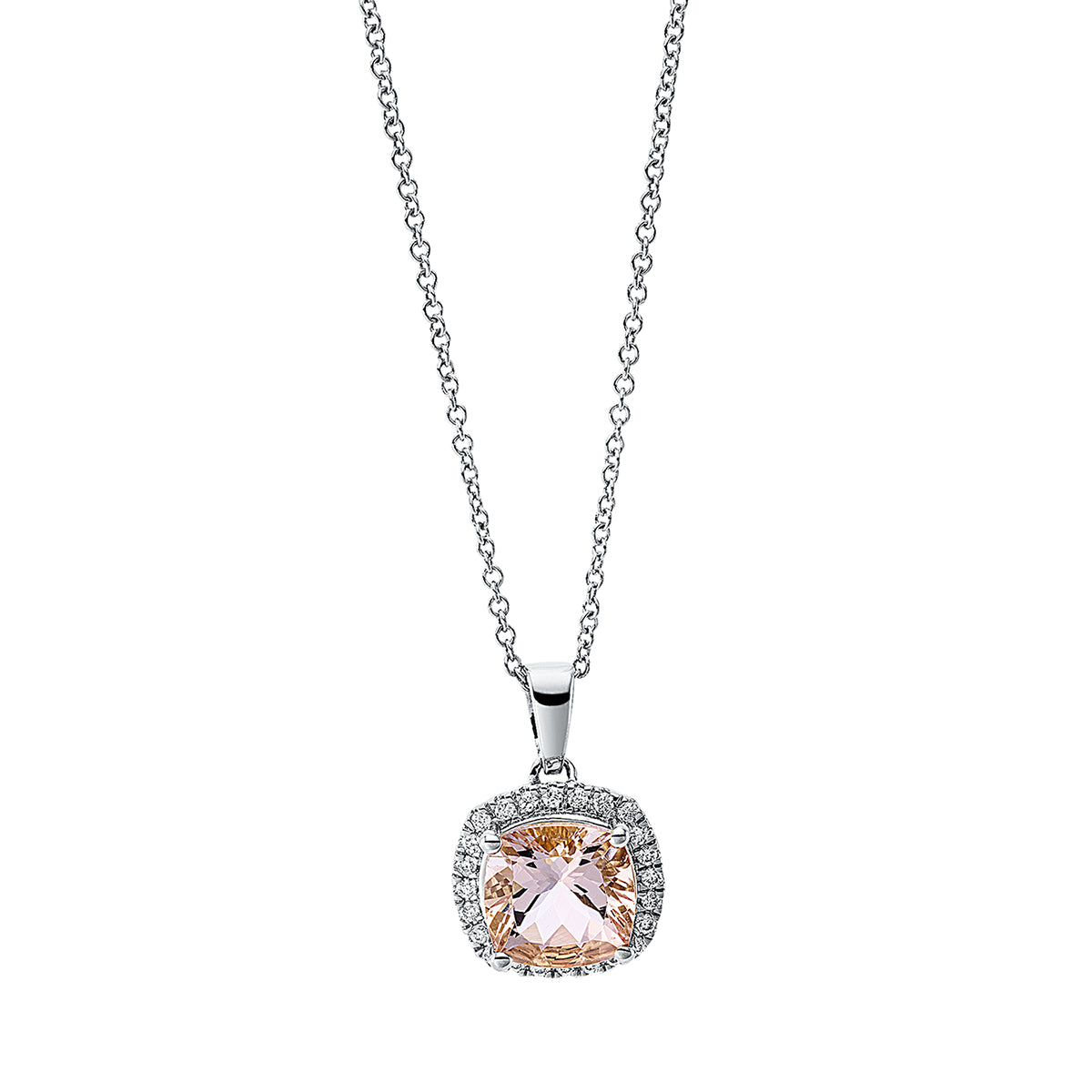 diamond full cut morganite colored stone fashion necklace in white gold