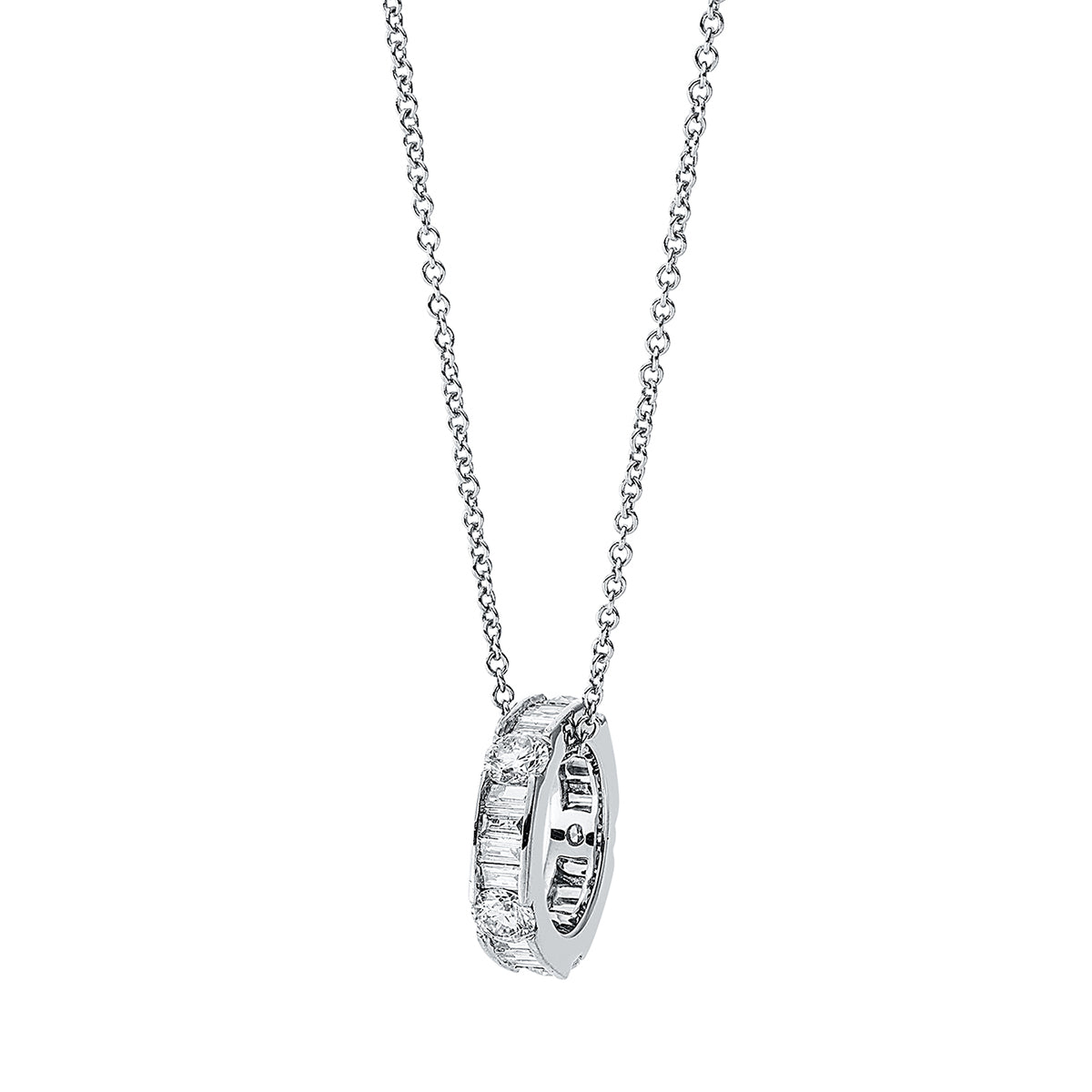 diamond full cut  baguette necklace in white gold