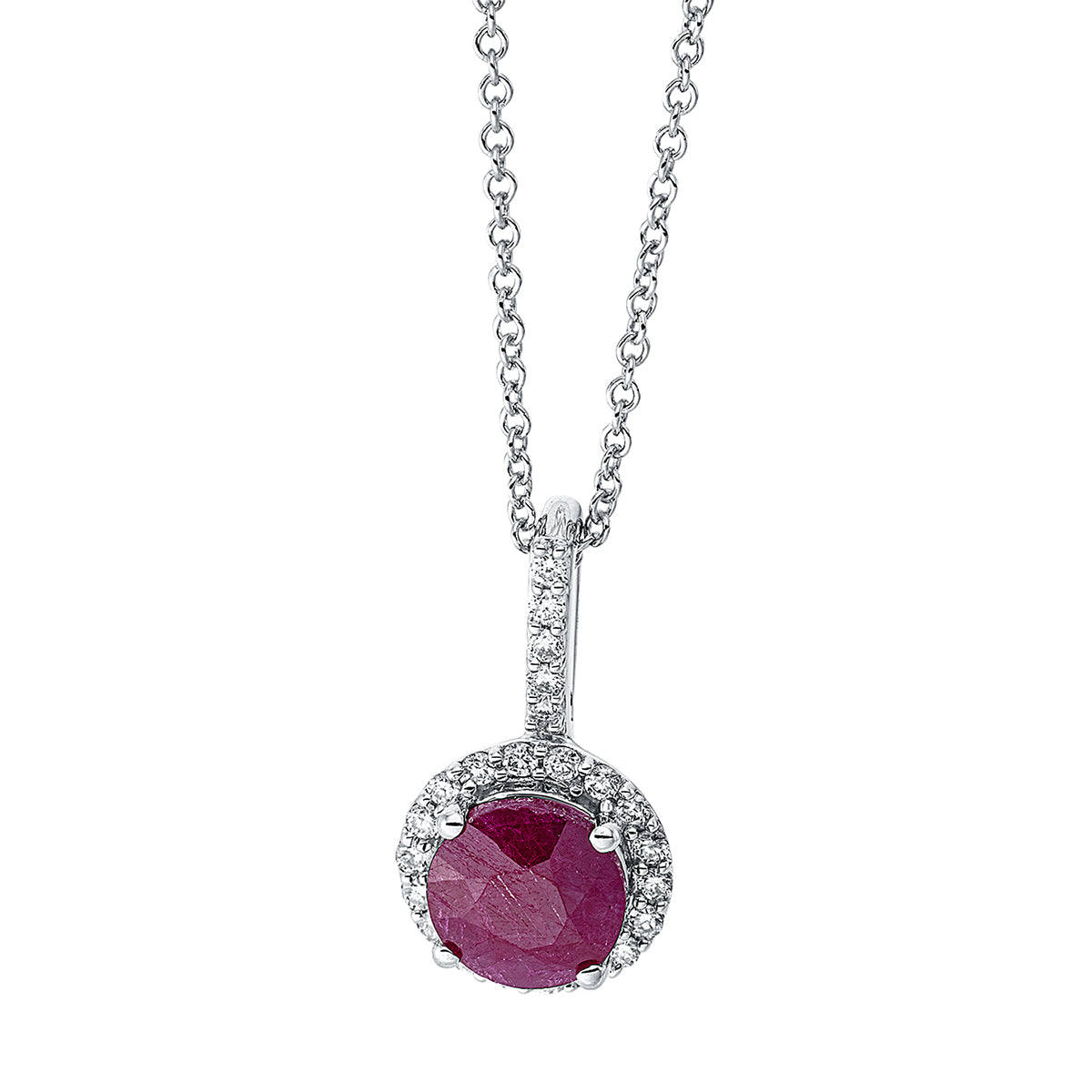 diamond full cut ruby colored stone classic necklace in white gold