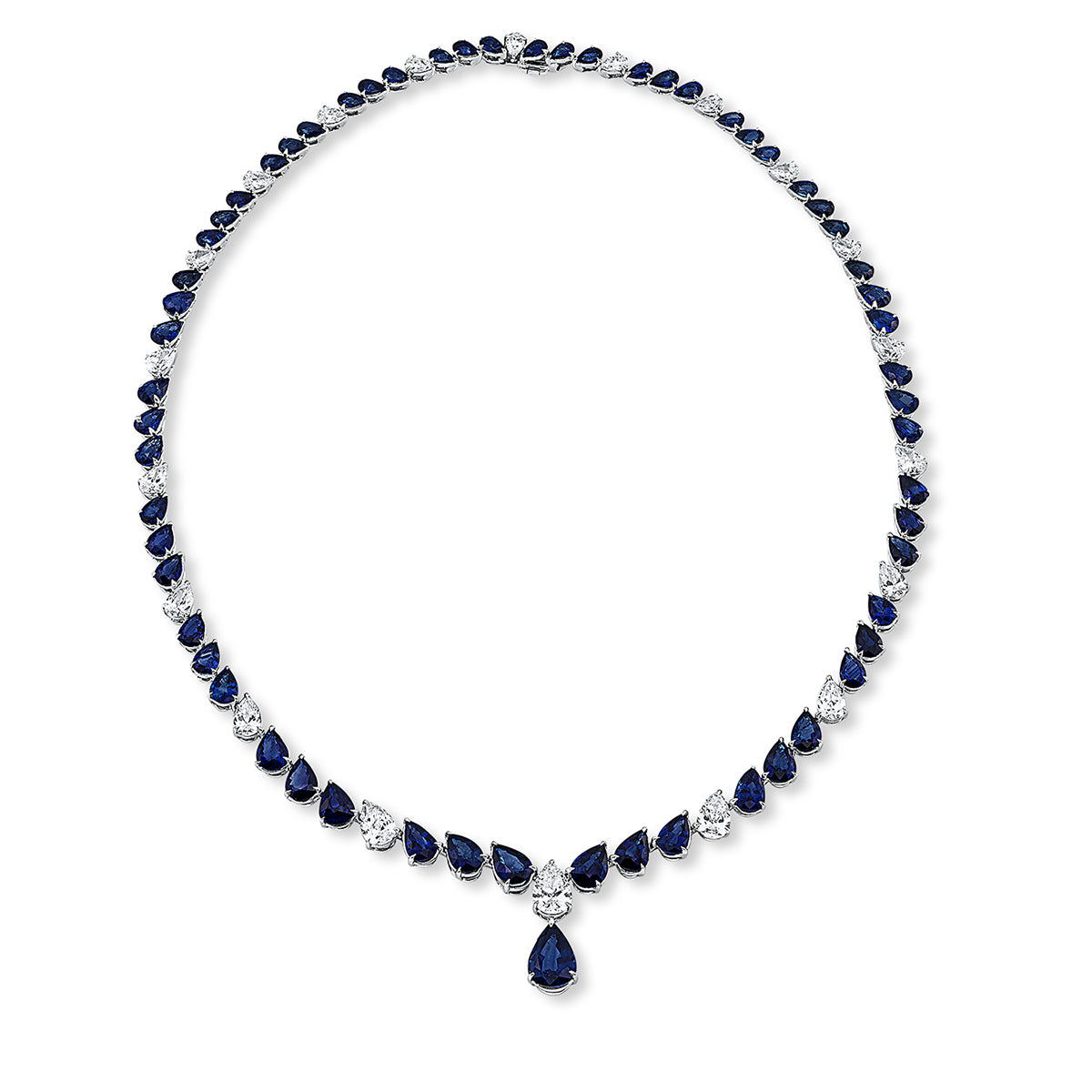 pear shape sapphire colored stone classic necklace in white gold