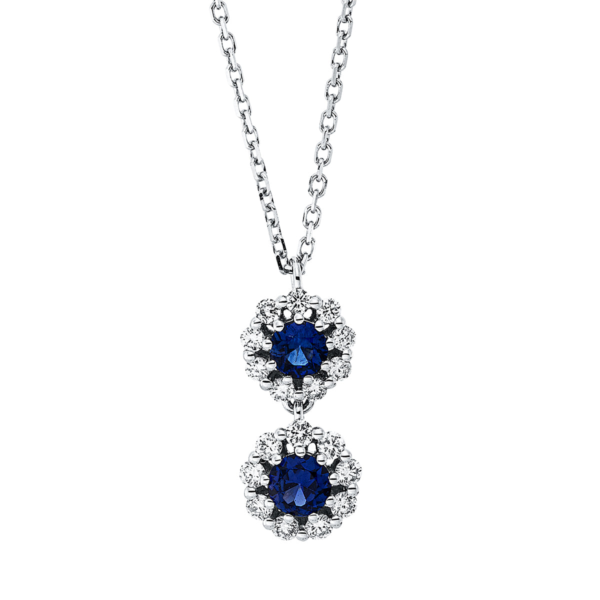 diamond full cut sapphire colored stone classic necklace in white gold