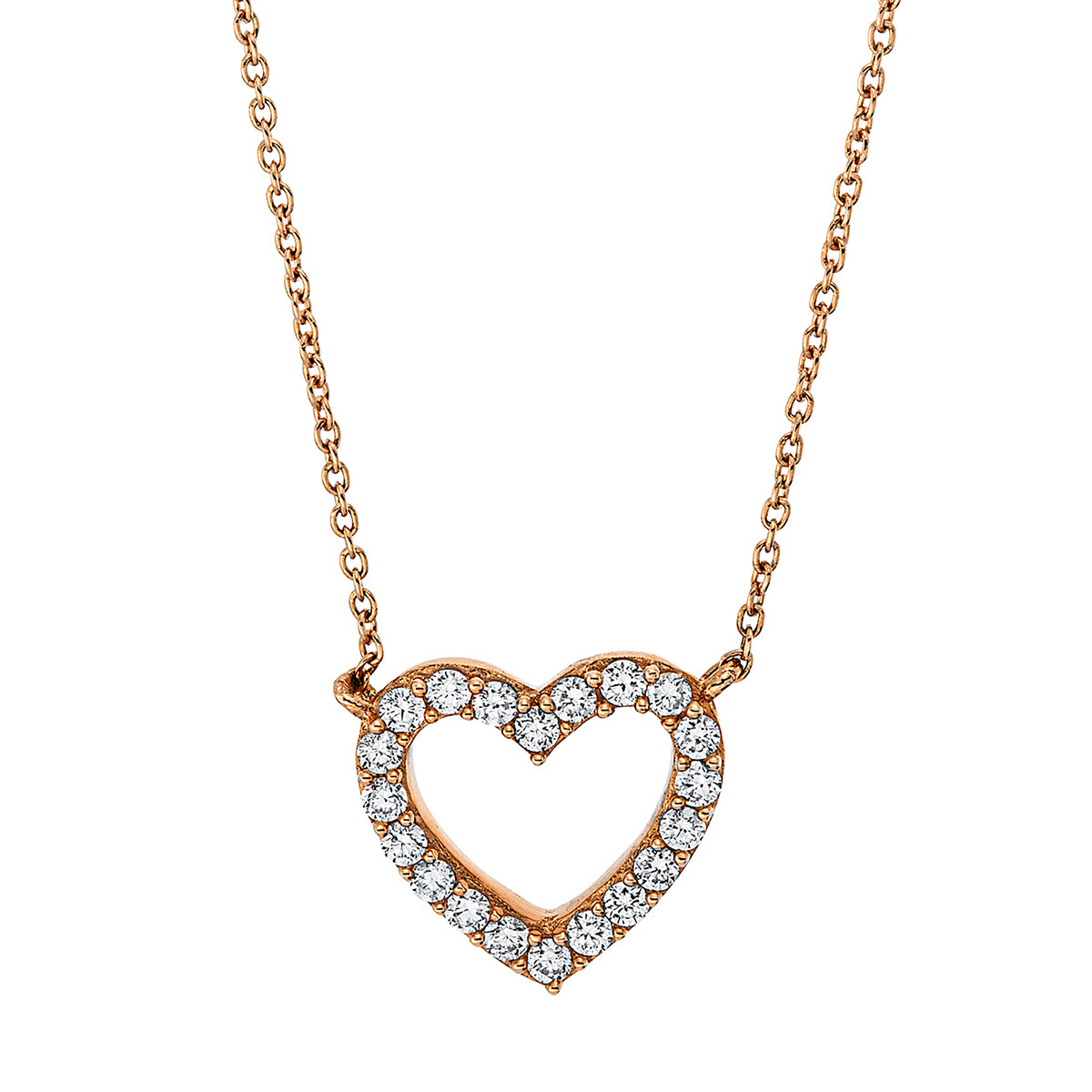diamond full cut  heart necklace in red gold