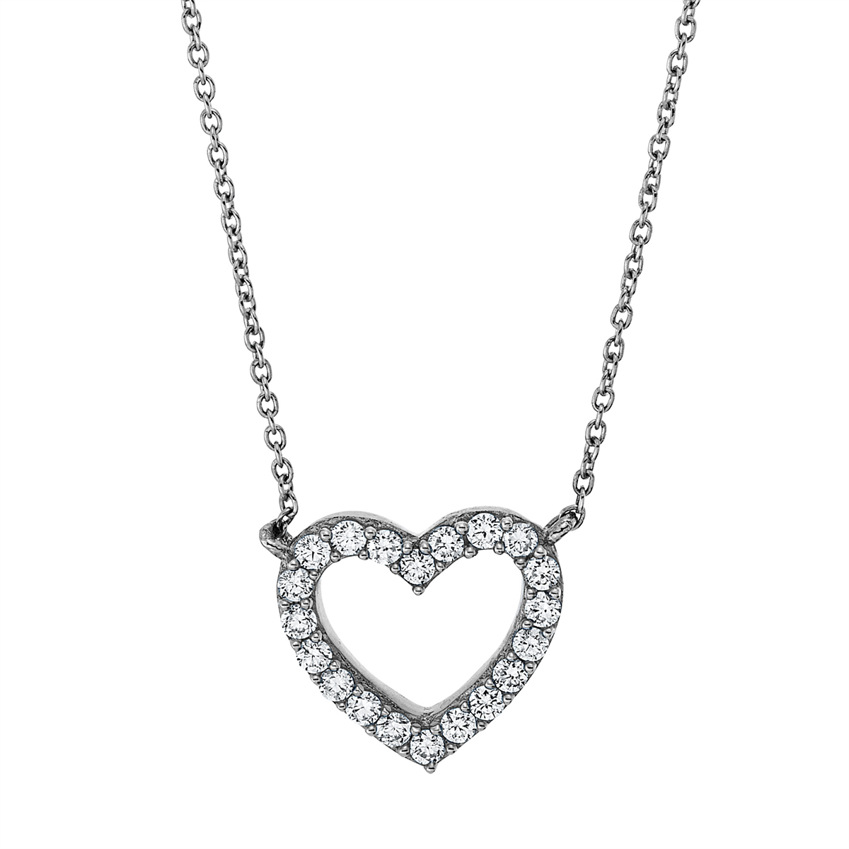 diamond full cut  heart necklace in white gold