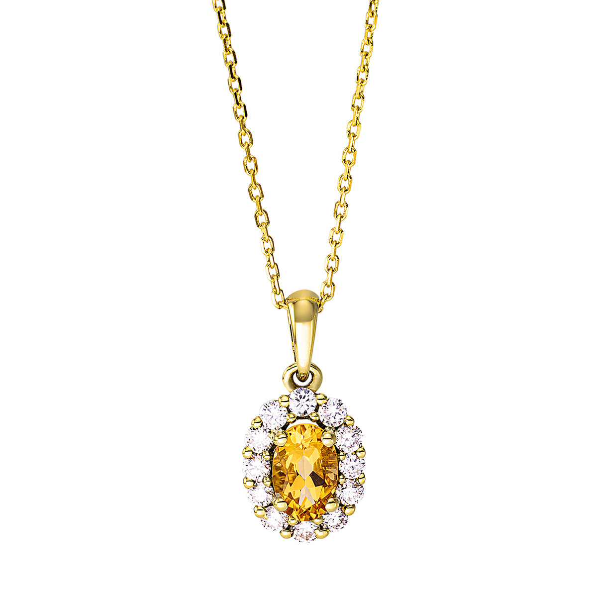 diamond full cut citrine colored stone fashion necklace in yellow gold